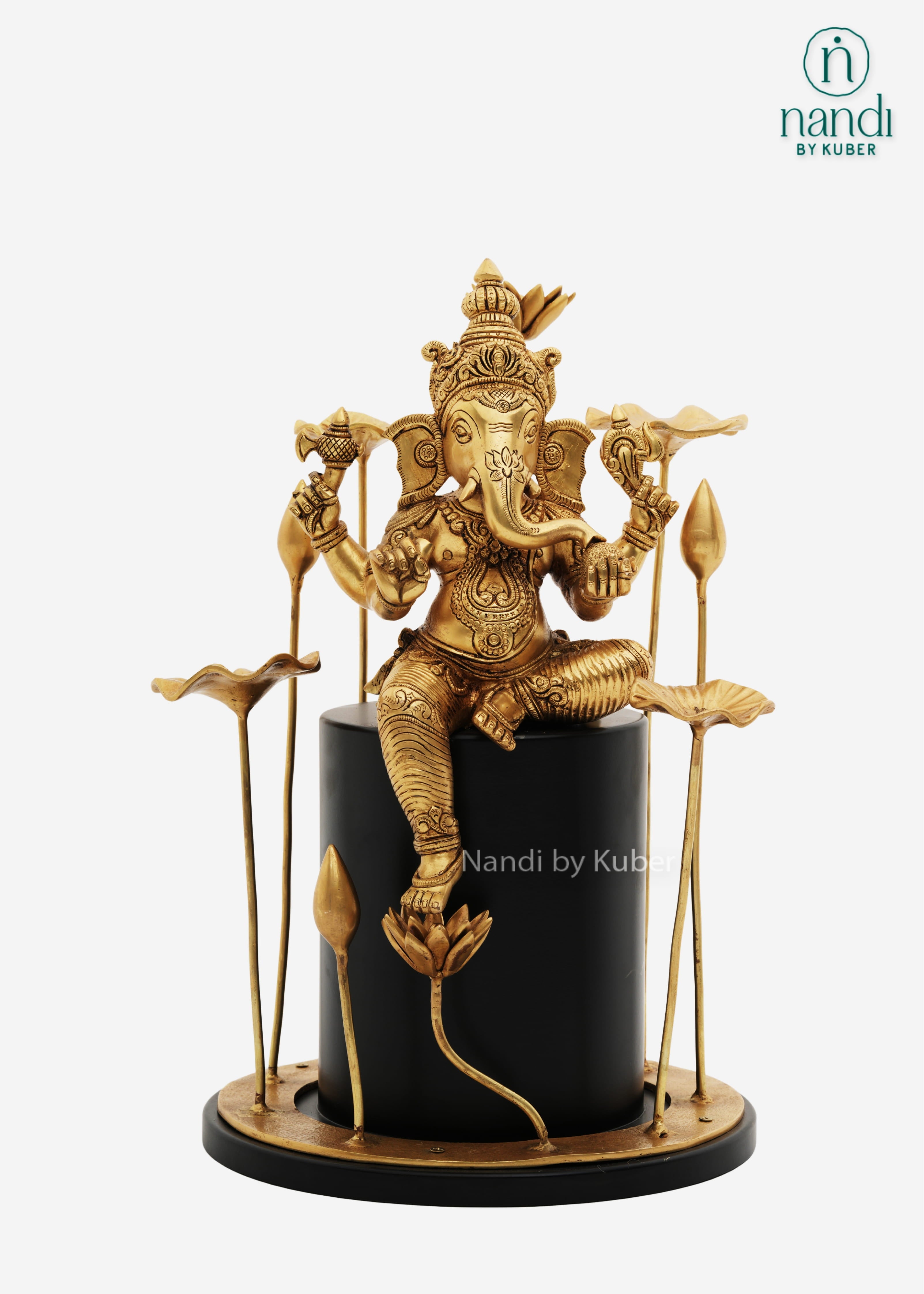 Brass Ganesha With Flower Base