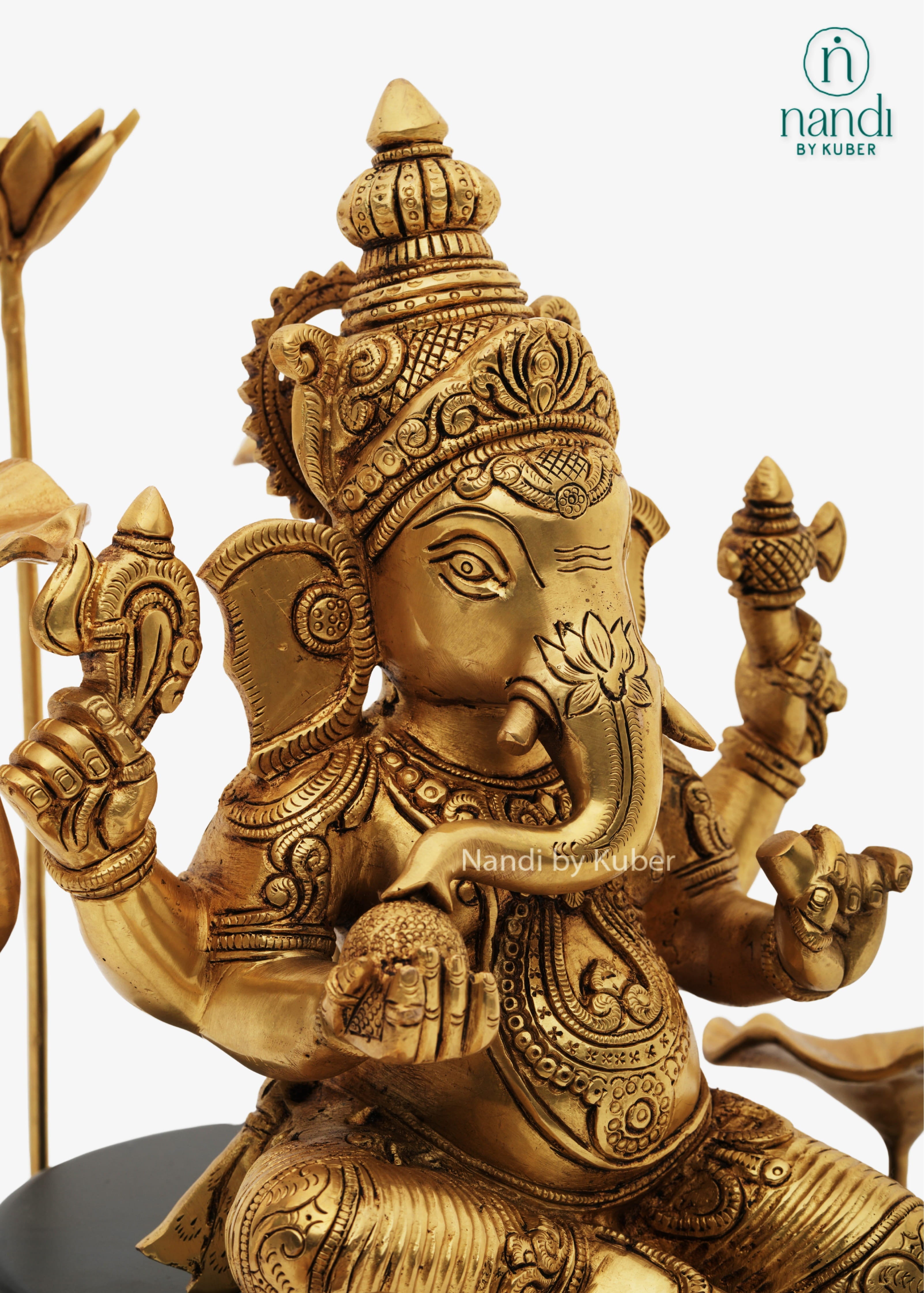 Brass Ganesha With Flower Base