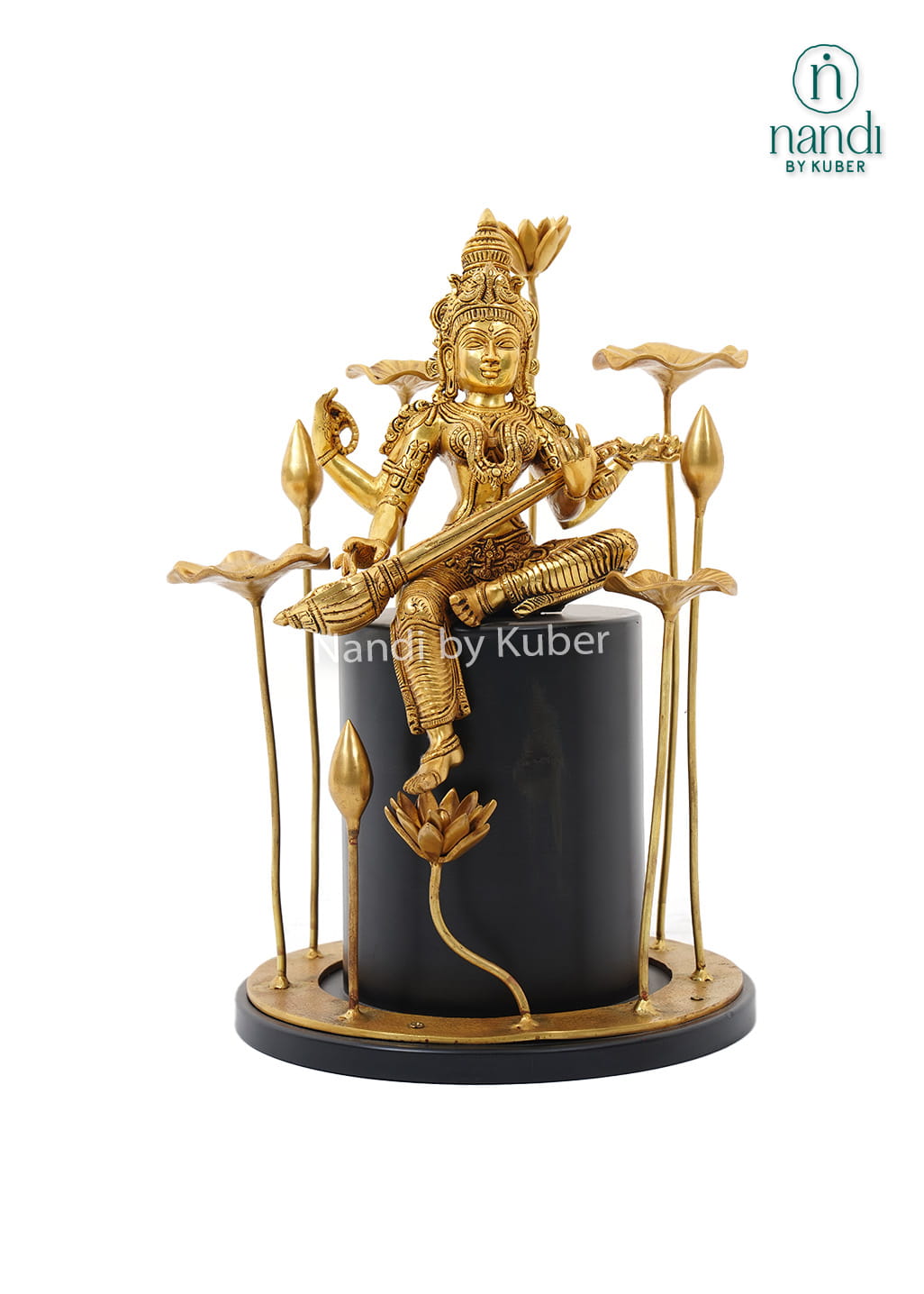Brass Saraswati with Flower