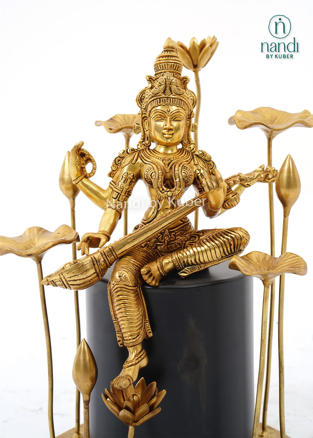 Brass Saraswati with Flower
