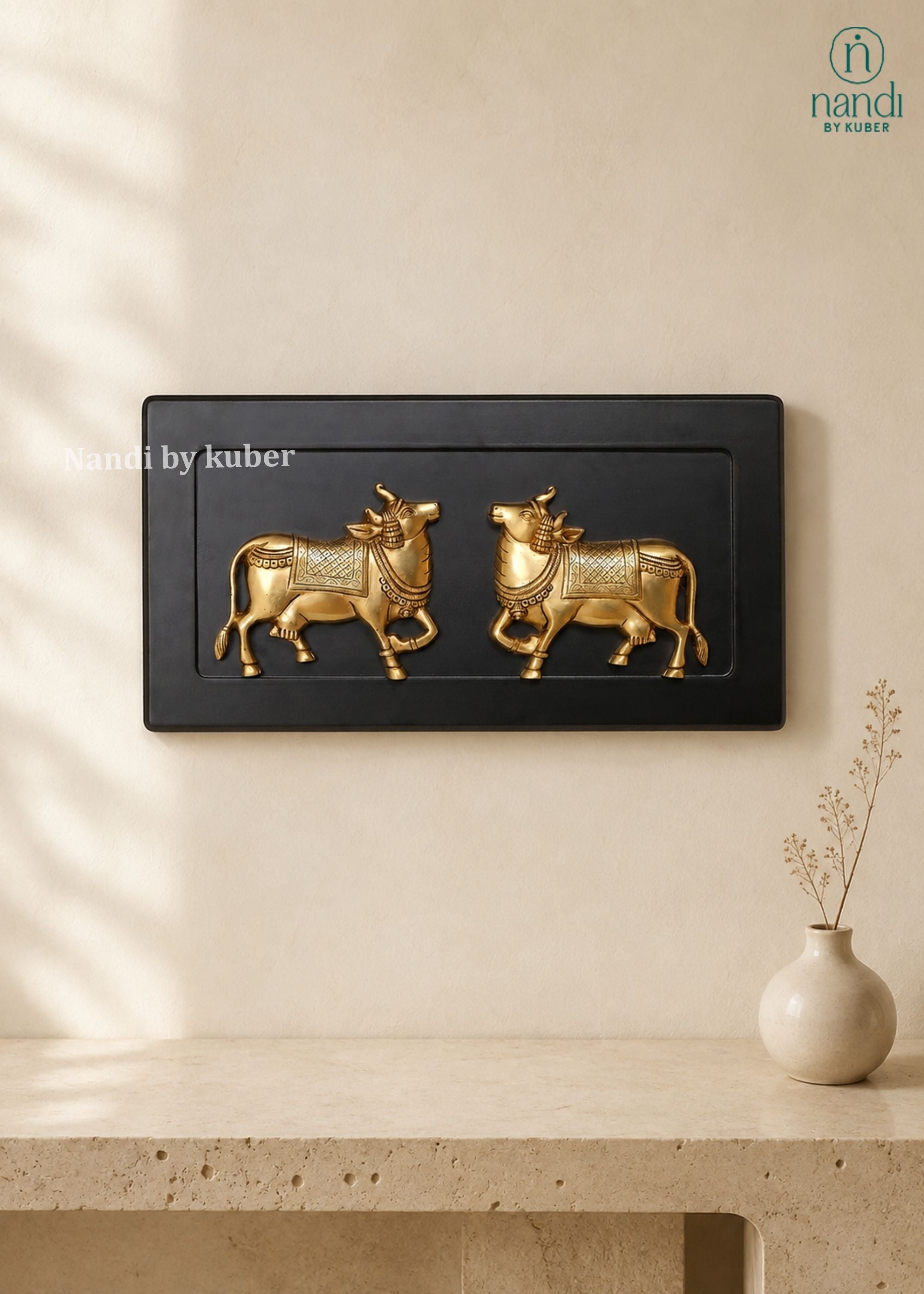 Brass Cow Pair With Frame - side view