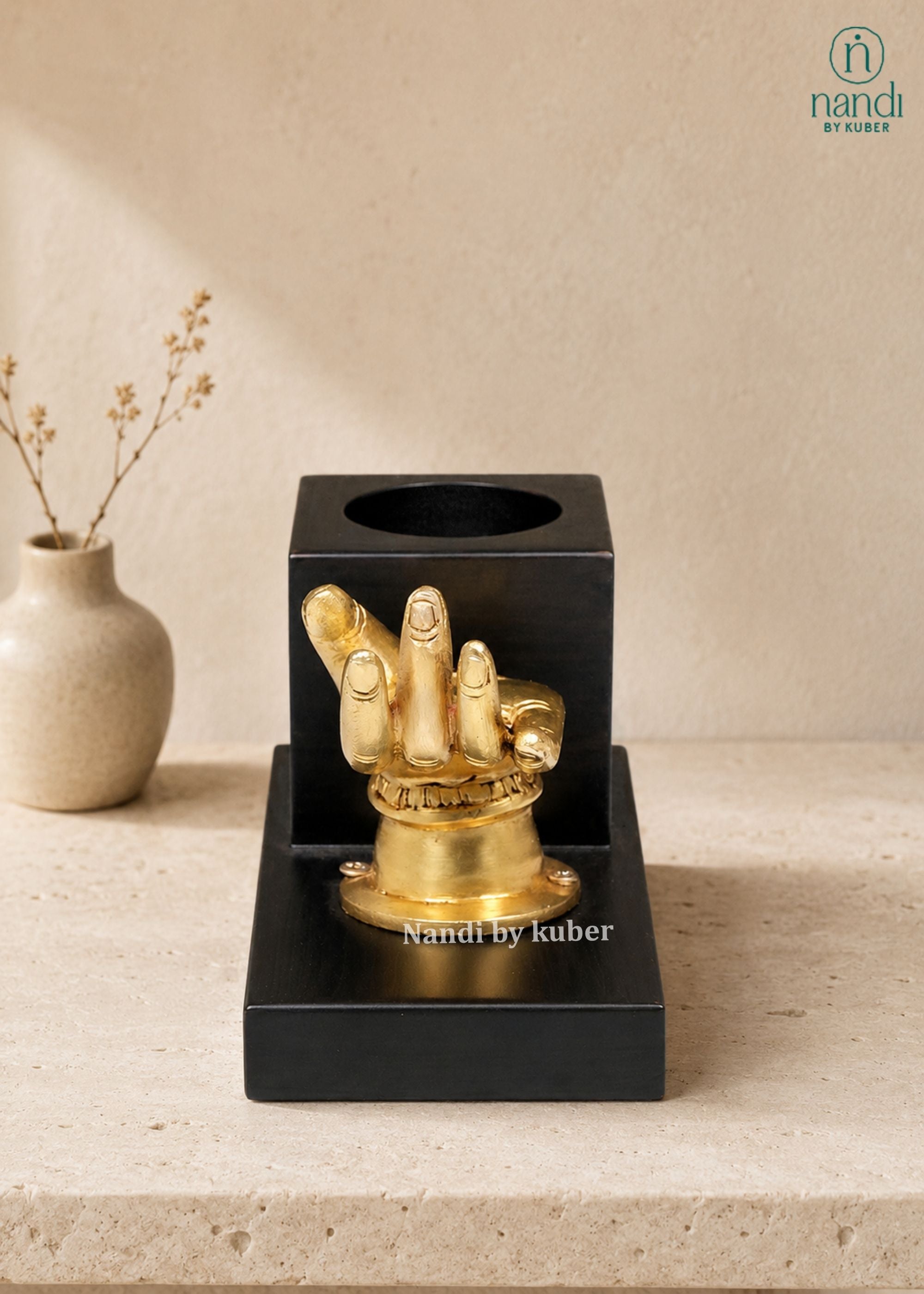 Brass Visiting Card Holder with Wooden Pen Stand - additional view 2