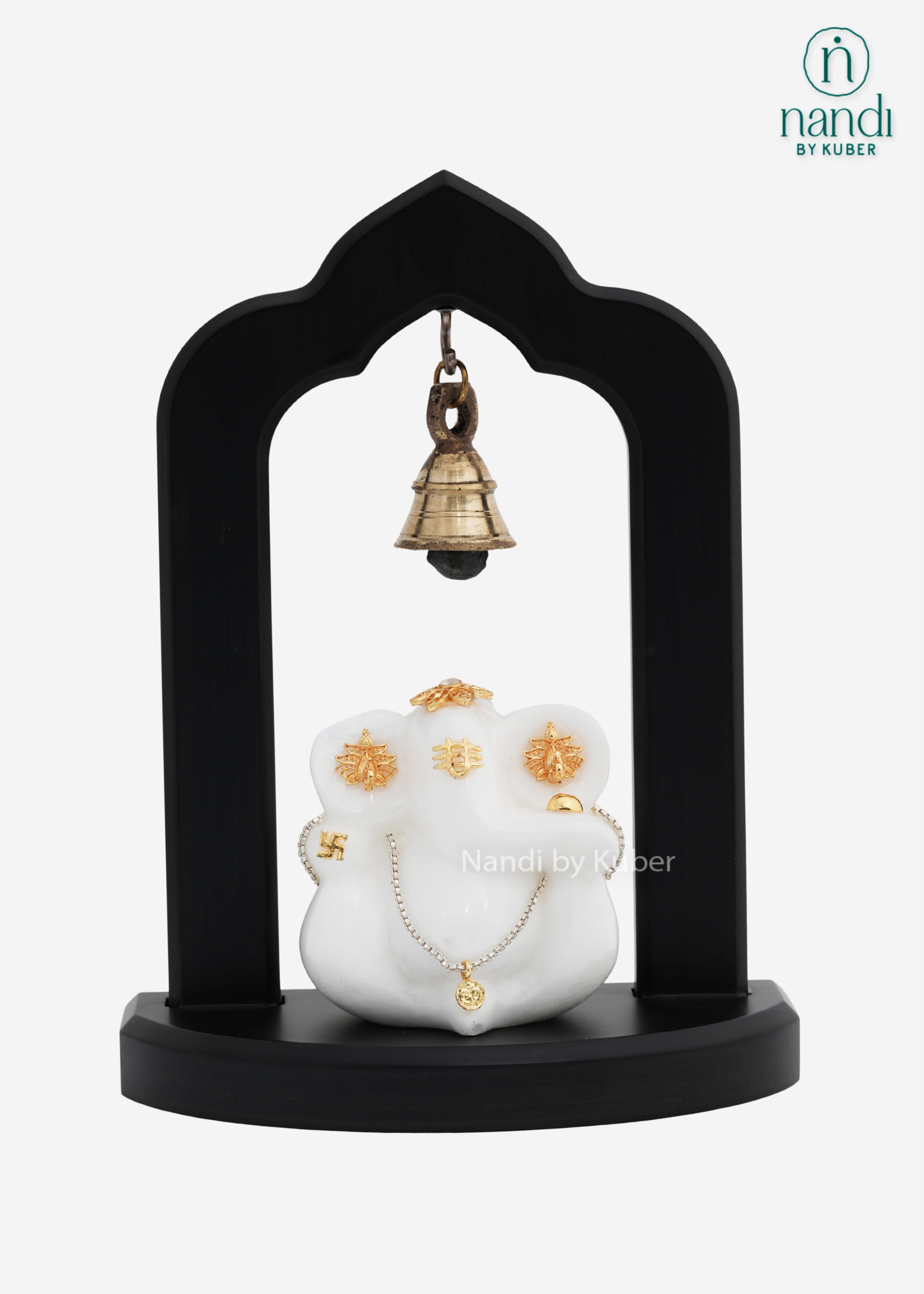 Marble Ganesha Wooden Frame with Bell