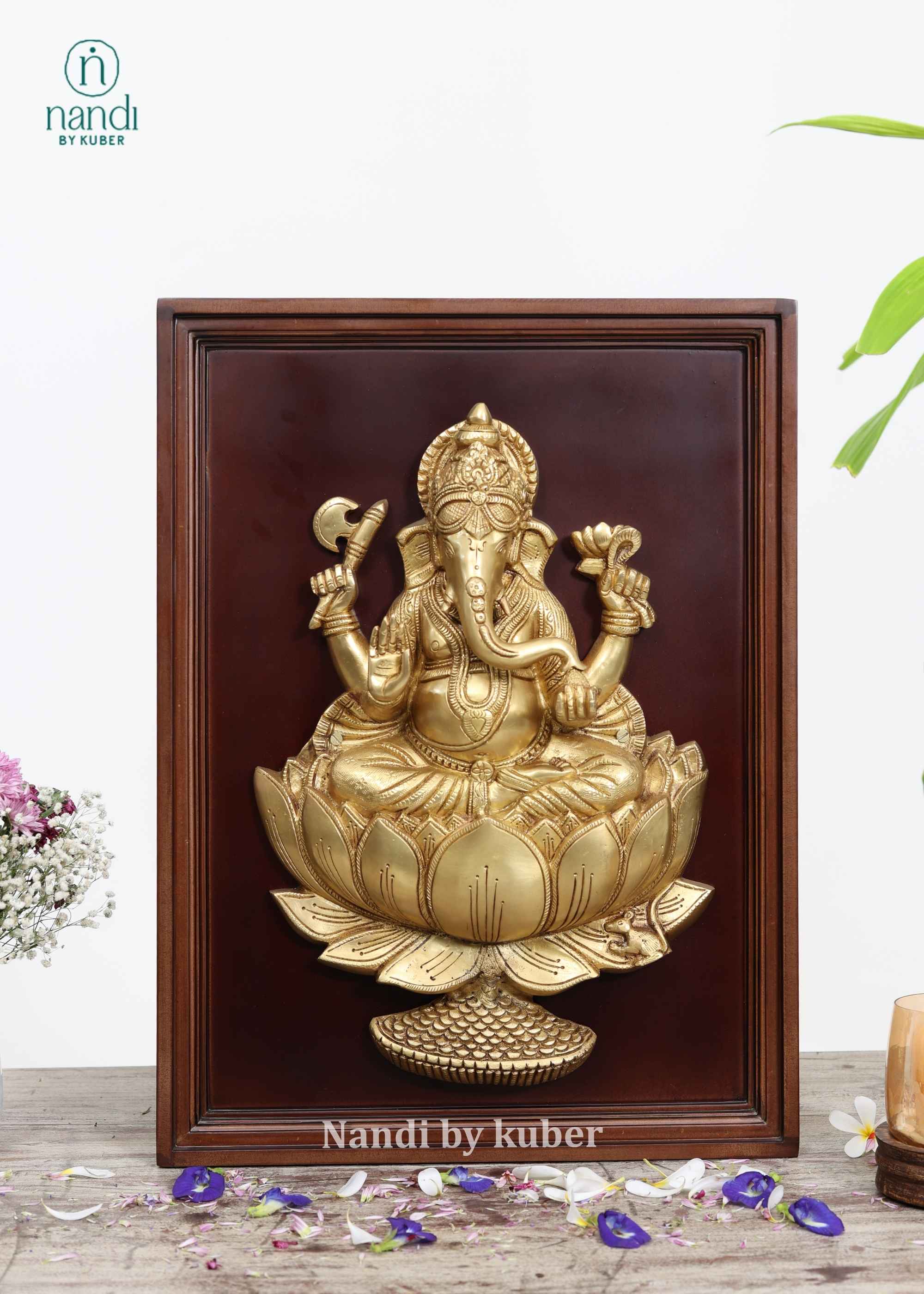 Brass Ganesha With Wooden Frame - additional view