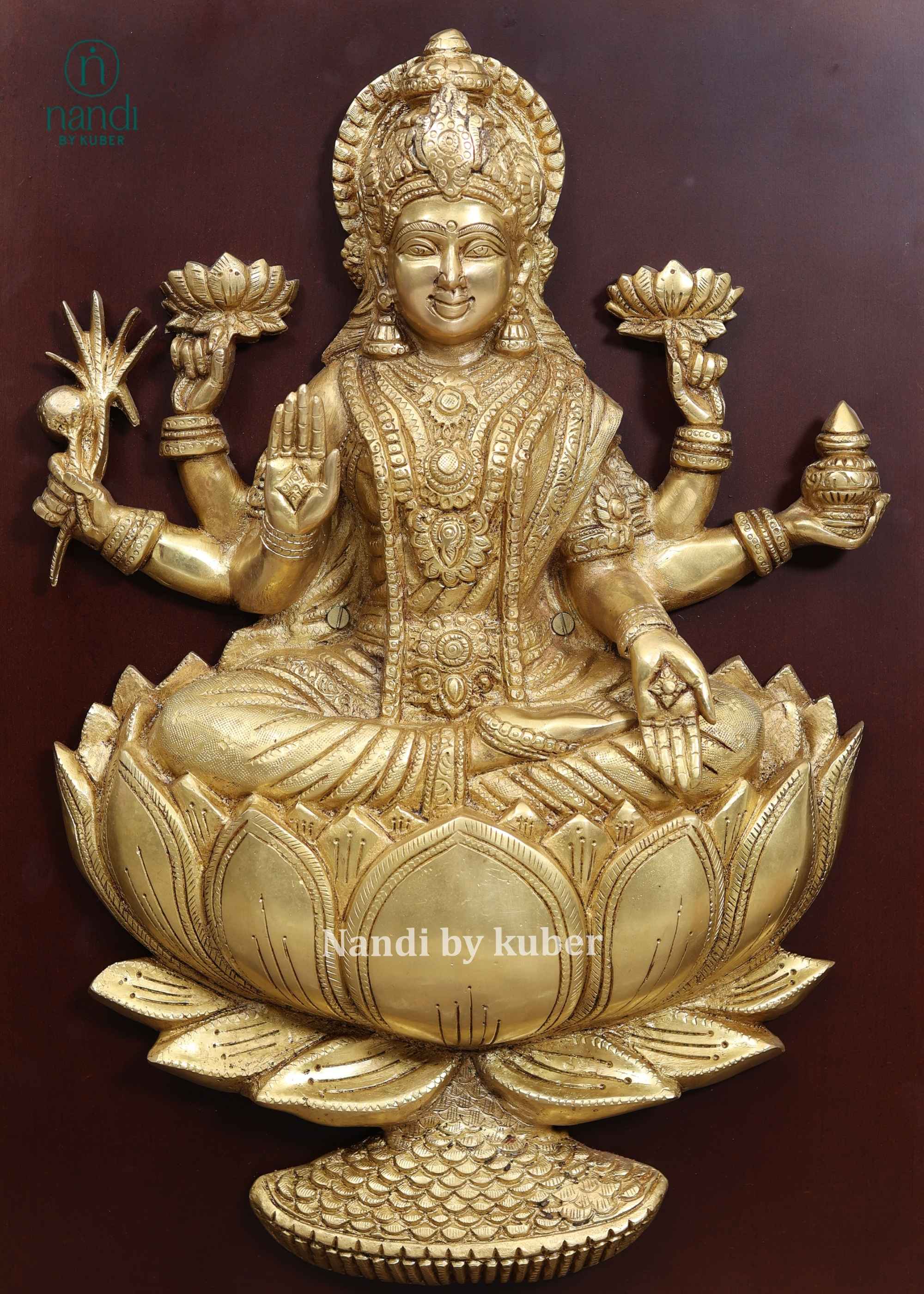 Brass Laxmi With Wooden Frame - detail view