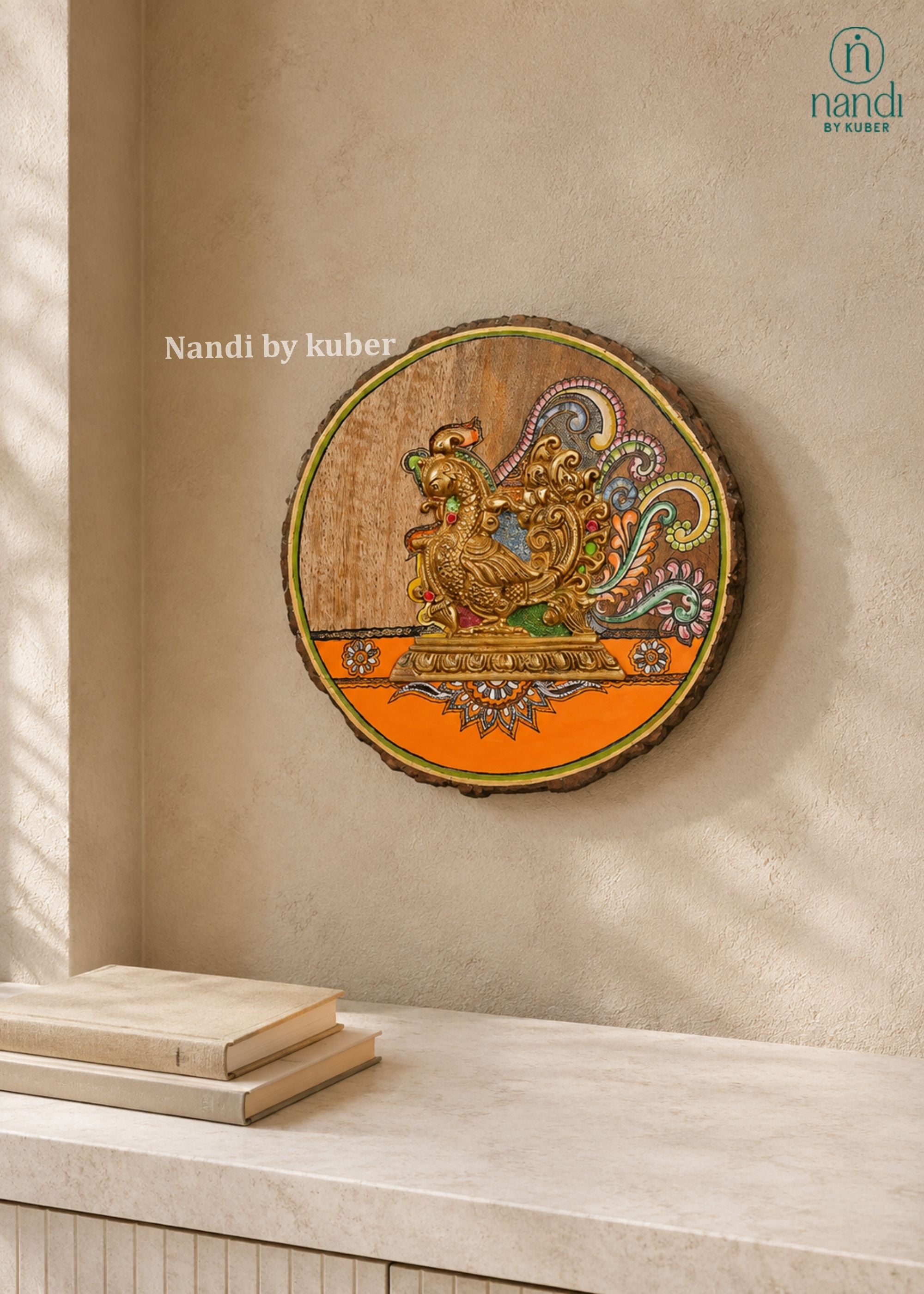 Brass Annapashi with Wood Round Frame - front view