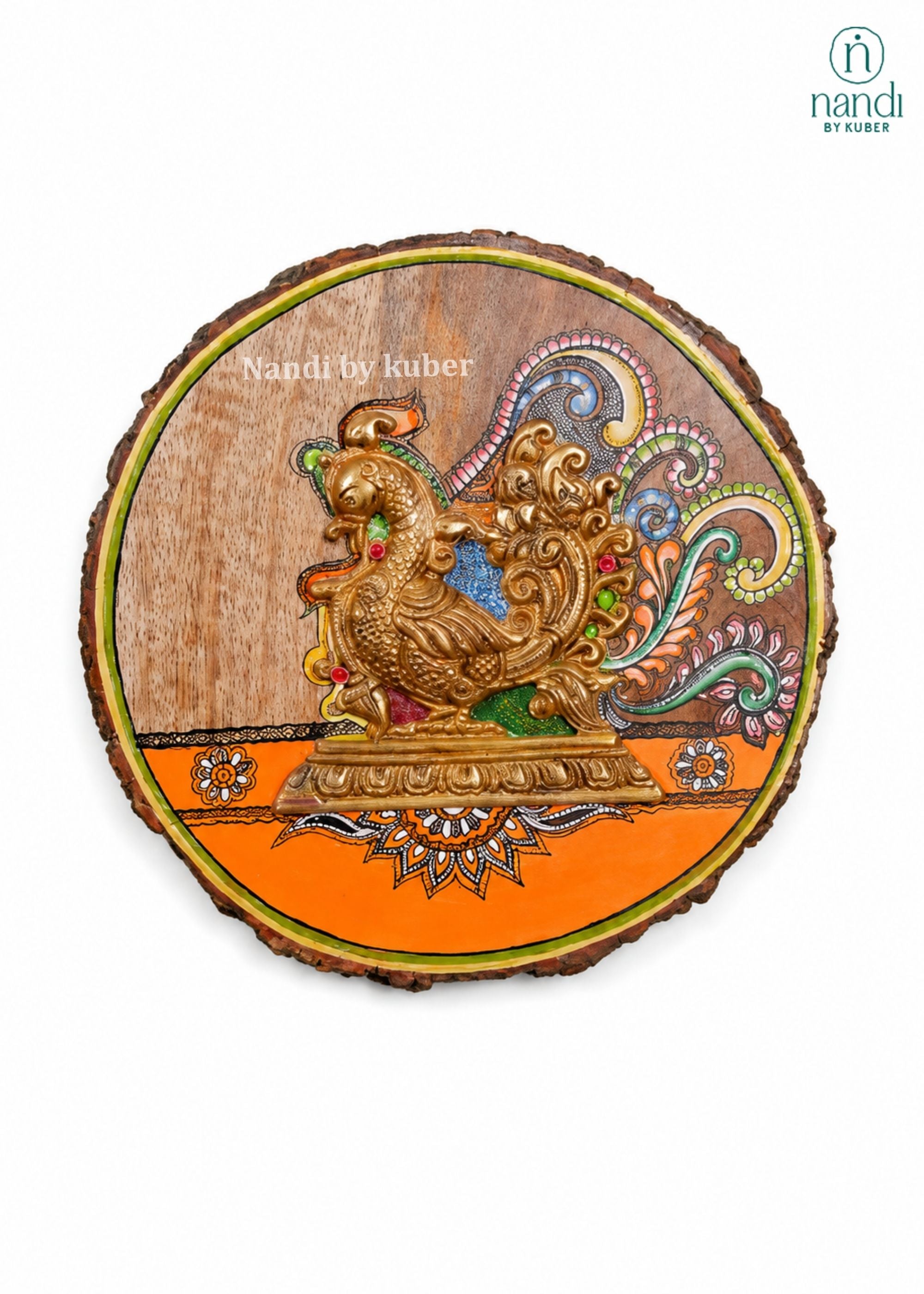 Brass Annapashi with Wood Round Frame - side view