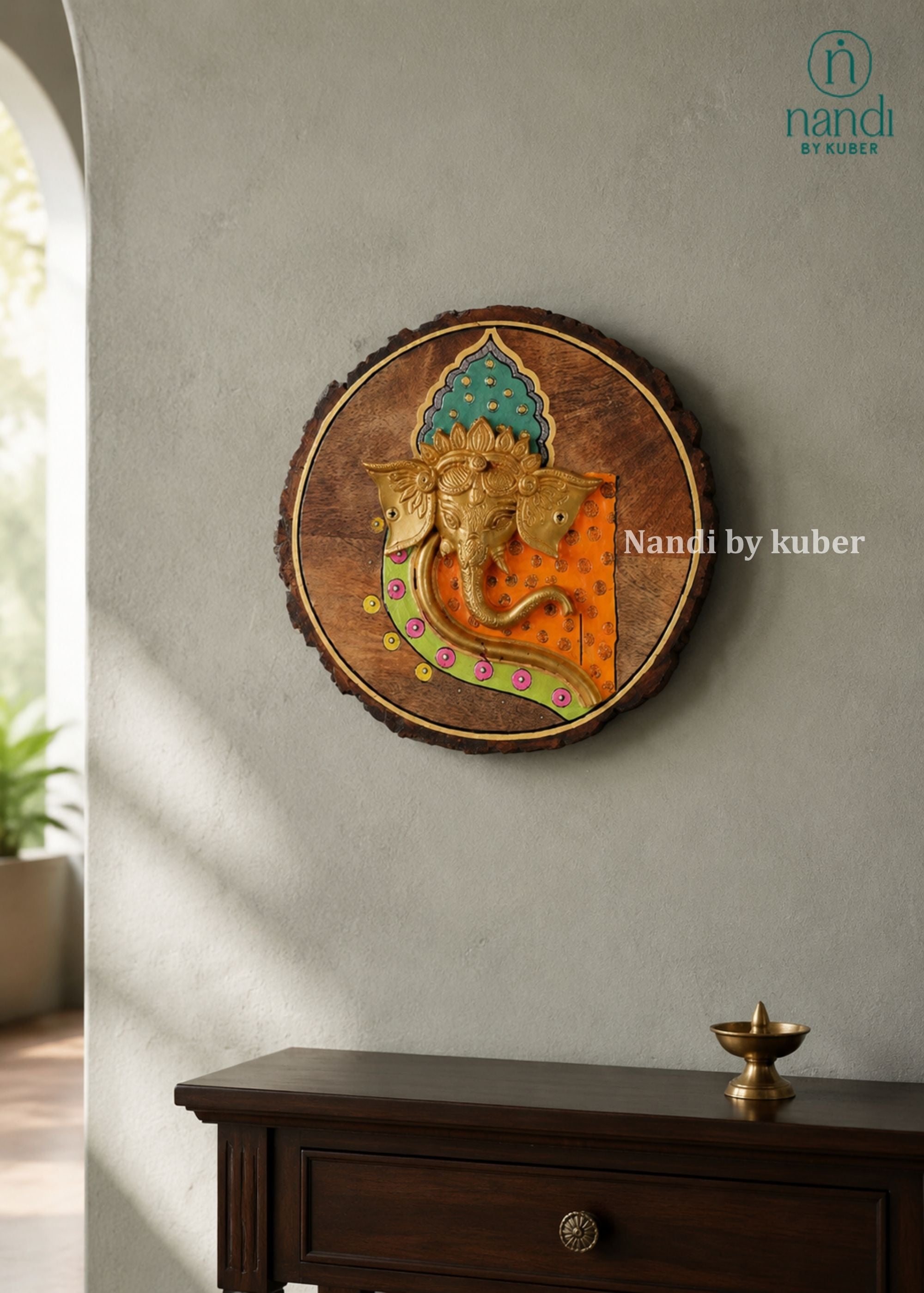 Brass Ganesh Modern with Frame - front view