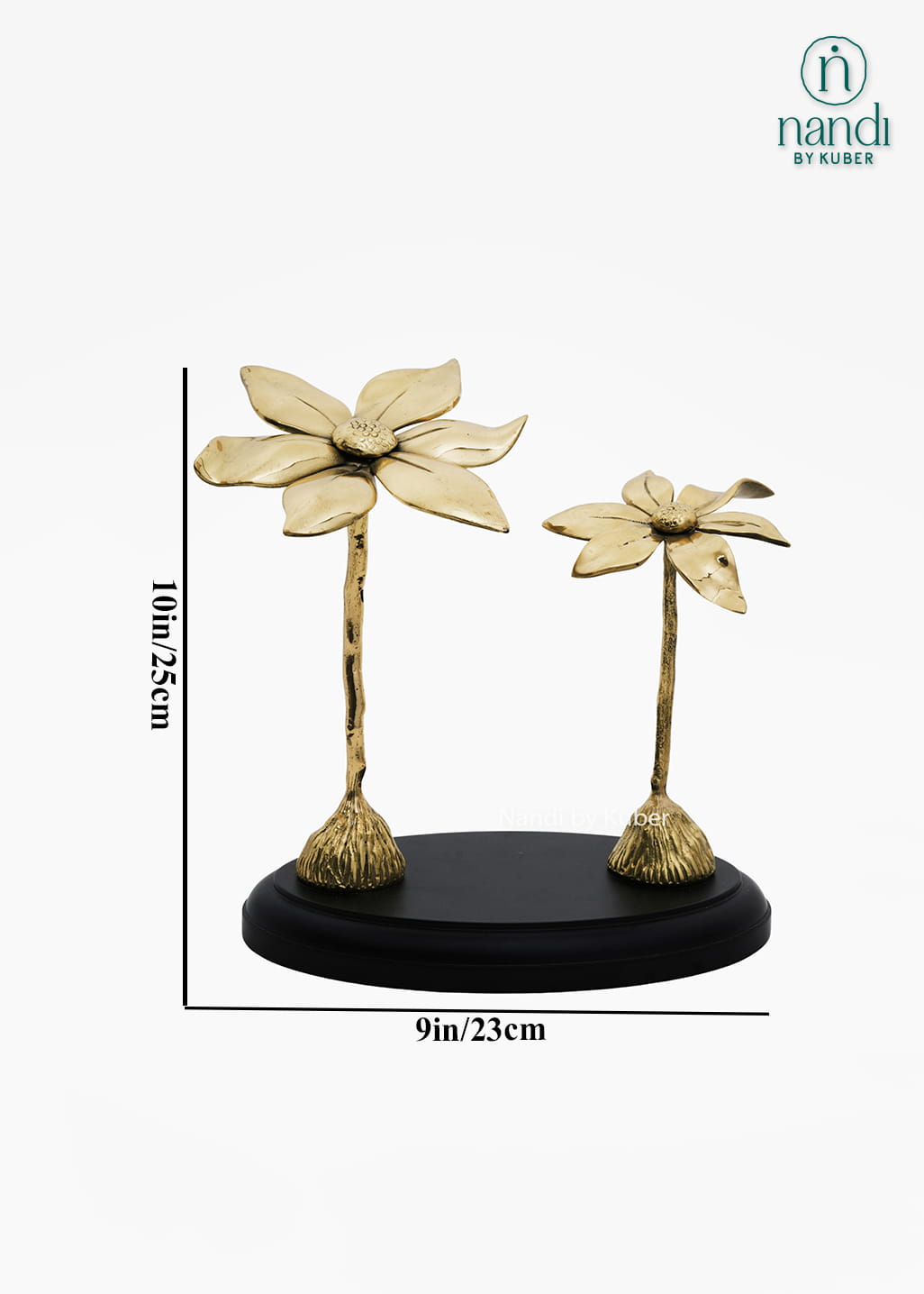 Brass Two Flower with Wood Base