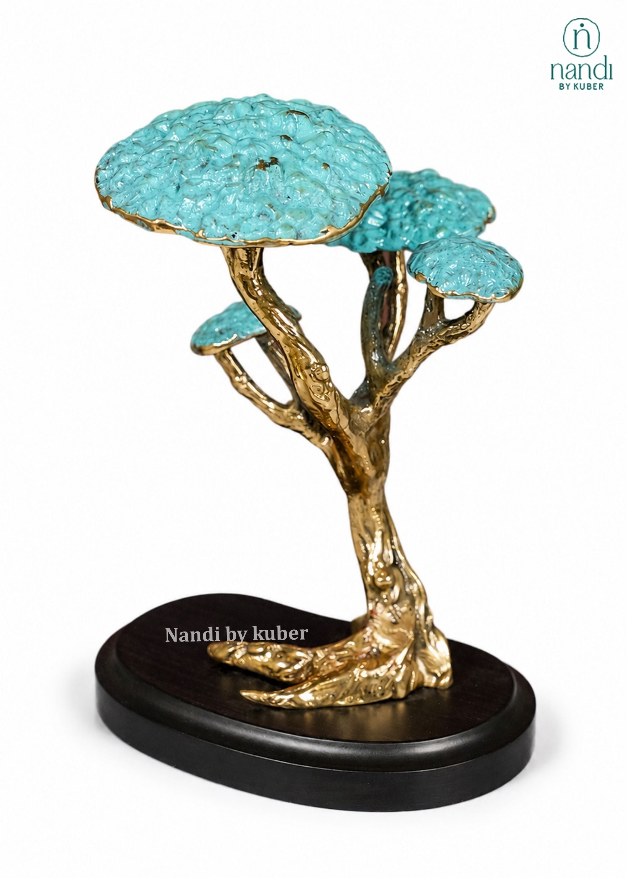 Brass Tree with Wooden base - lifestyle view