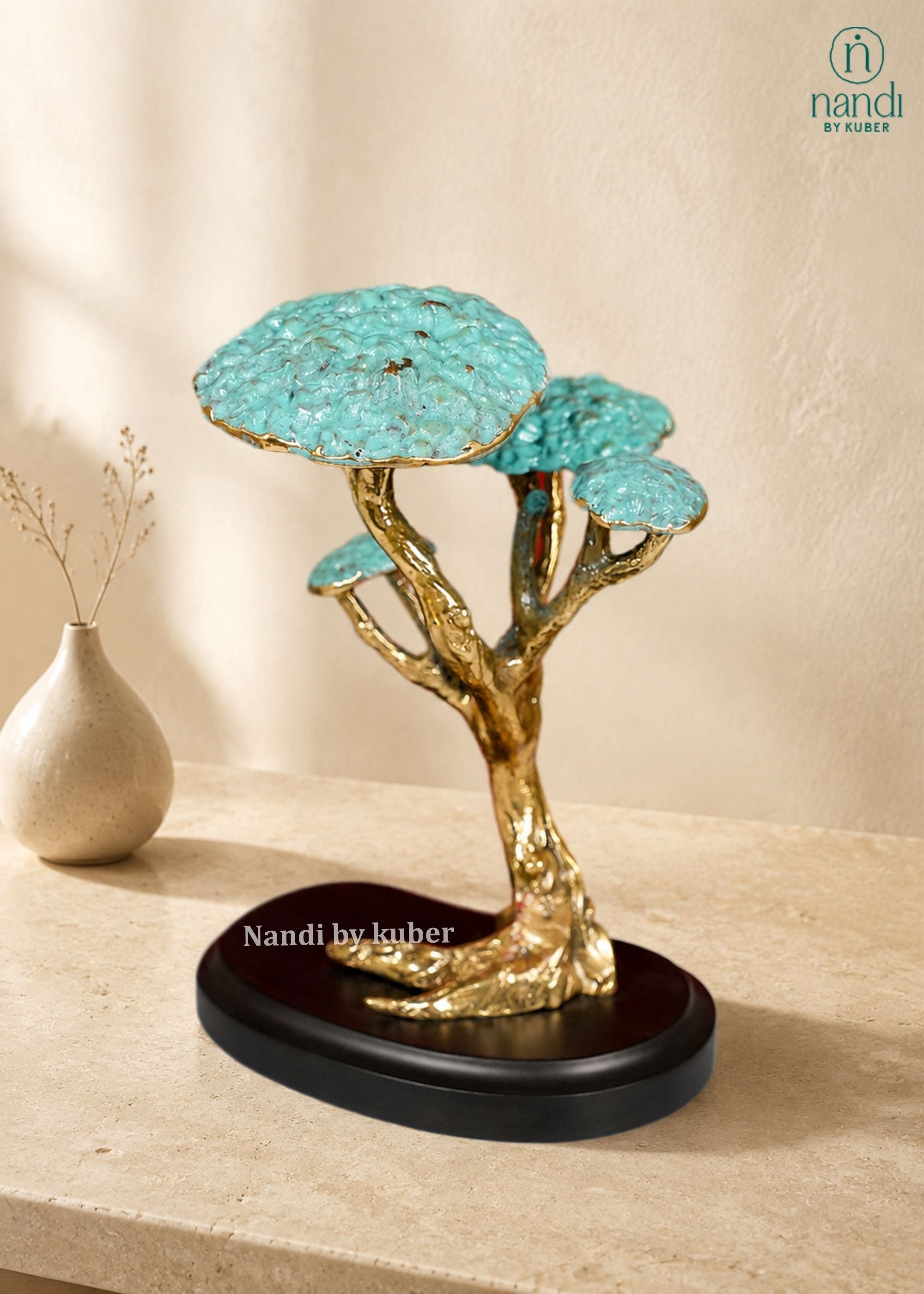 Brass Tree with Wooden base - additional view