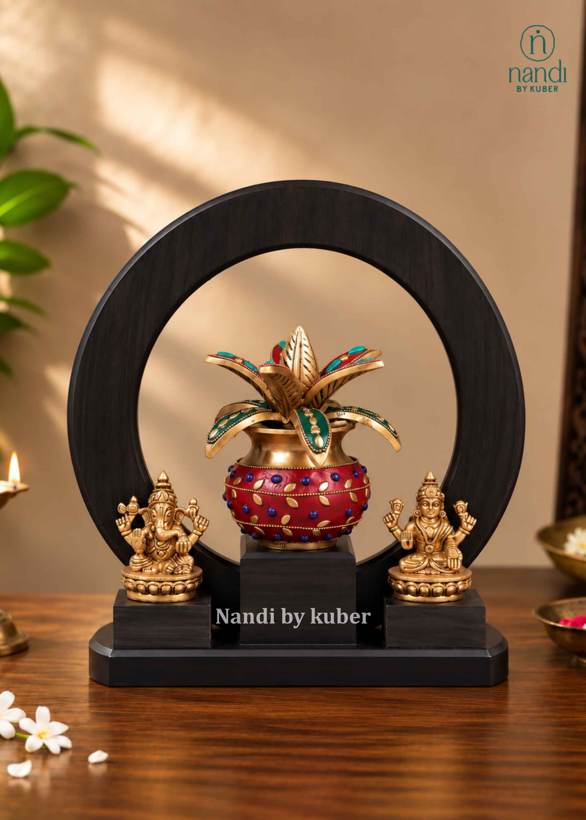Brass Mangal Kalash With Ganesh Laxmi - angle 2