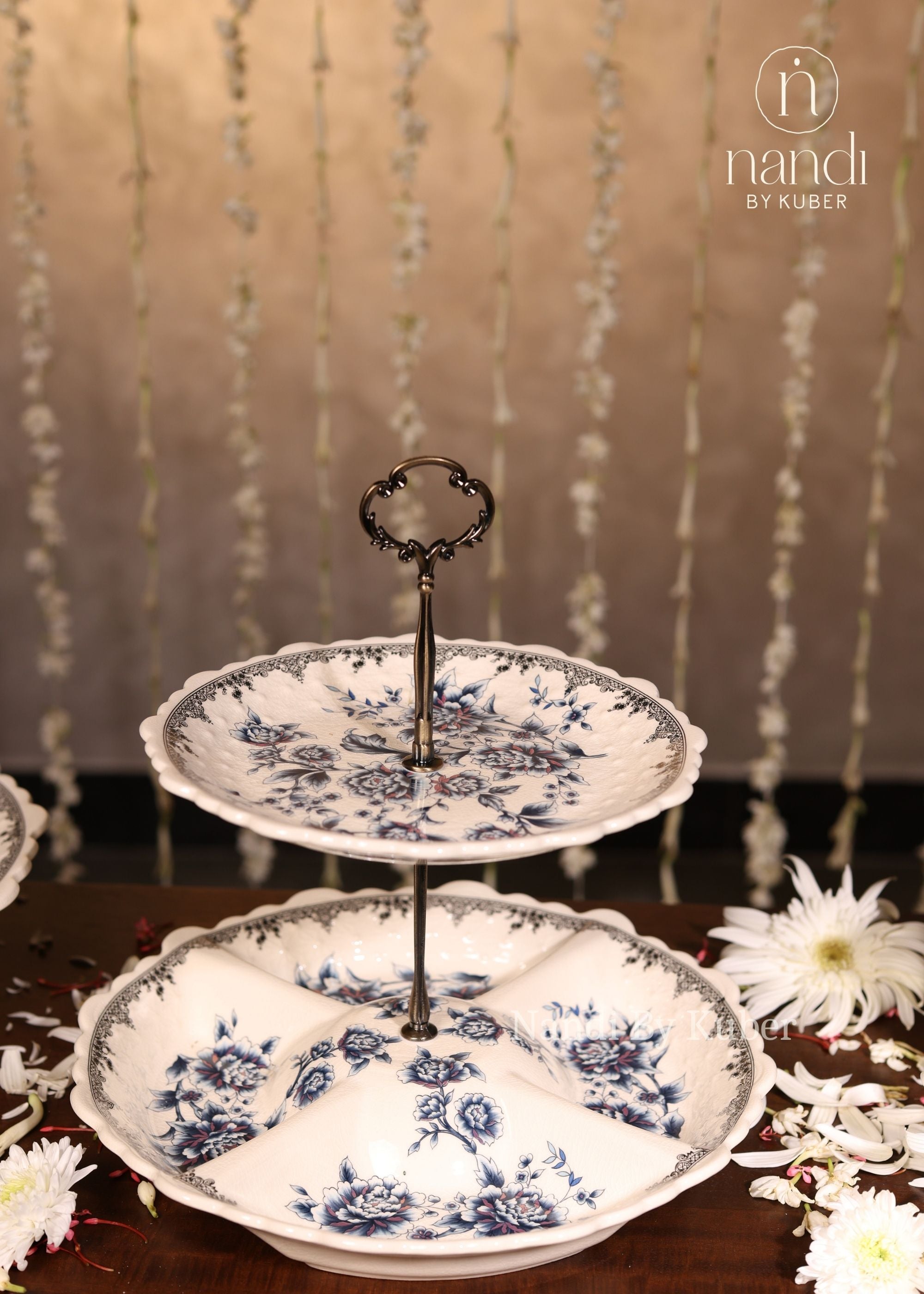 Ceramic 2 Step Fruit Tray 11 inch - side view