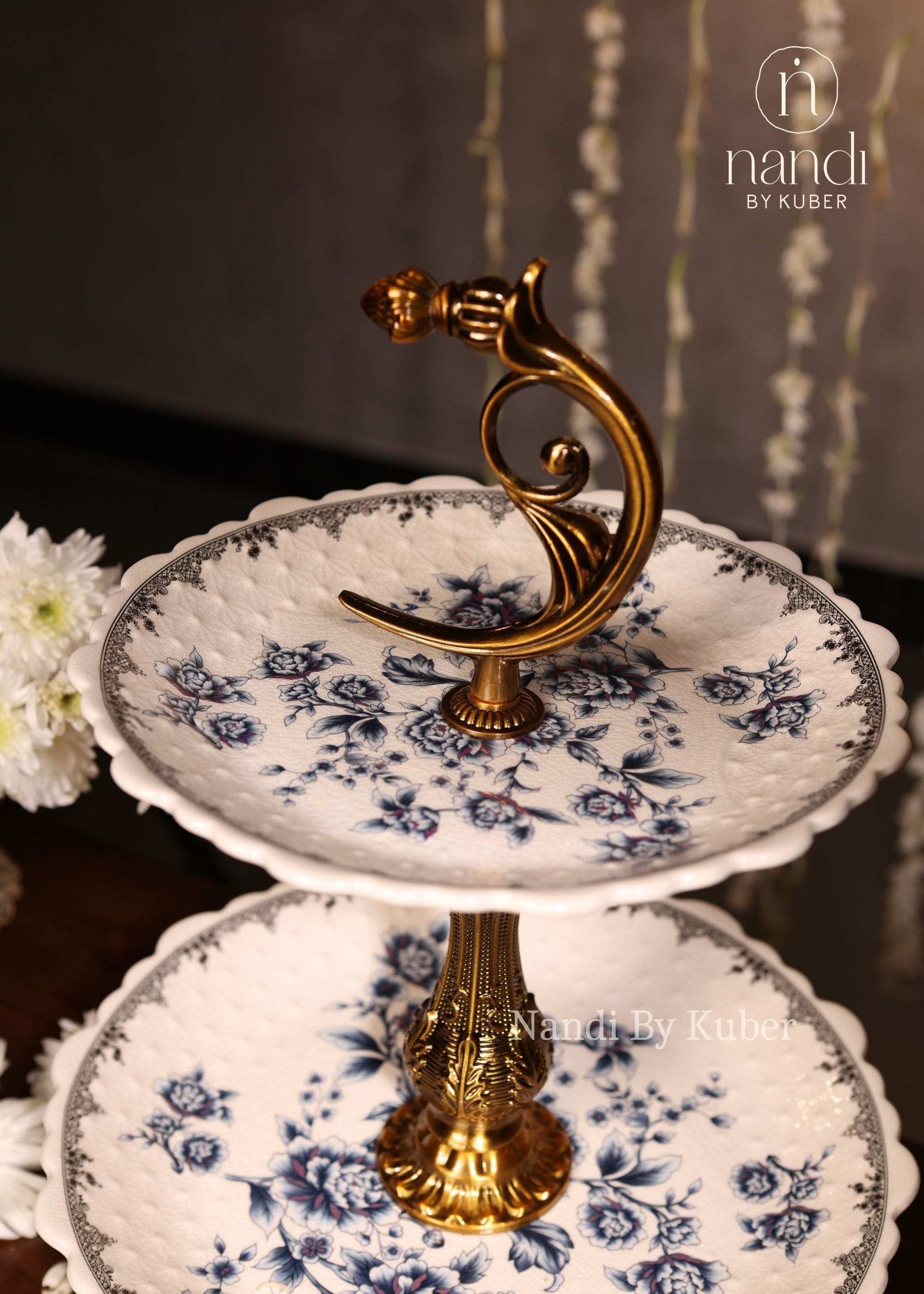 Ceramic 2 Step Fruit Tray 15.5 inch - side view
