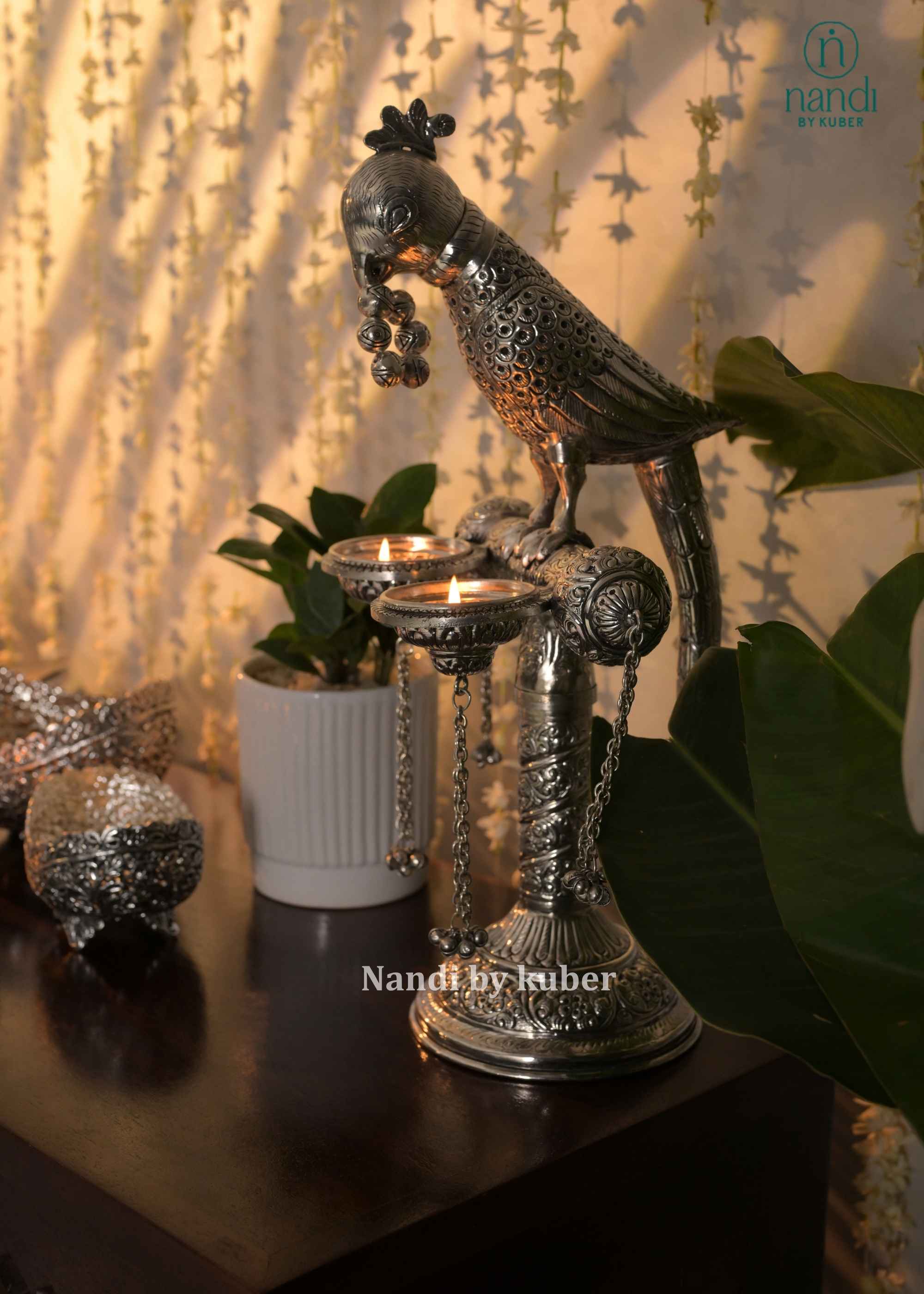 White Metal Parrot On Stand