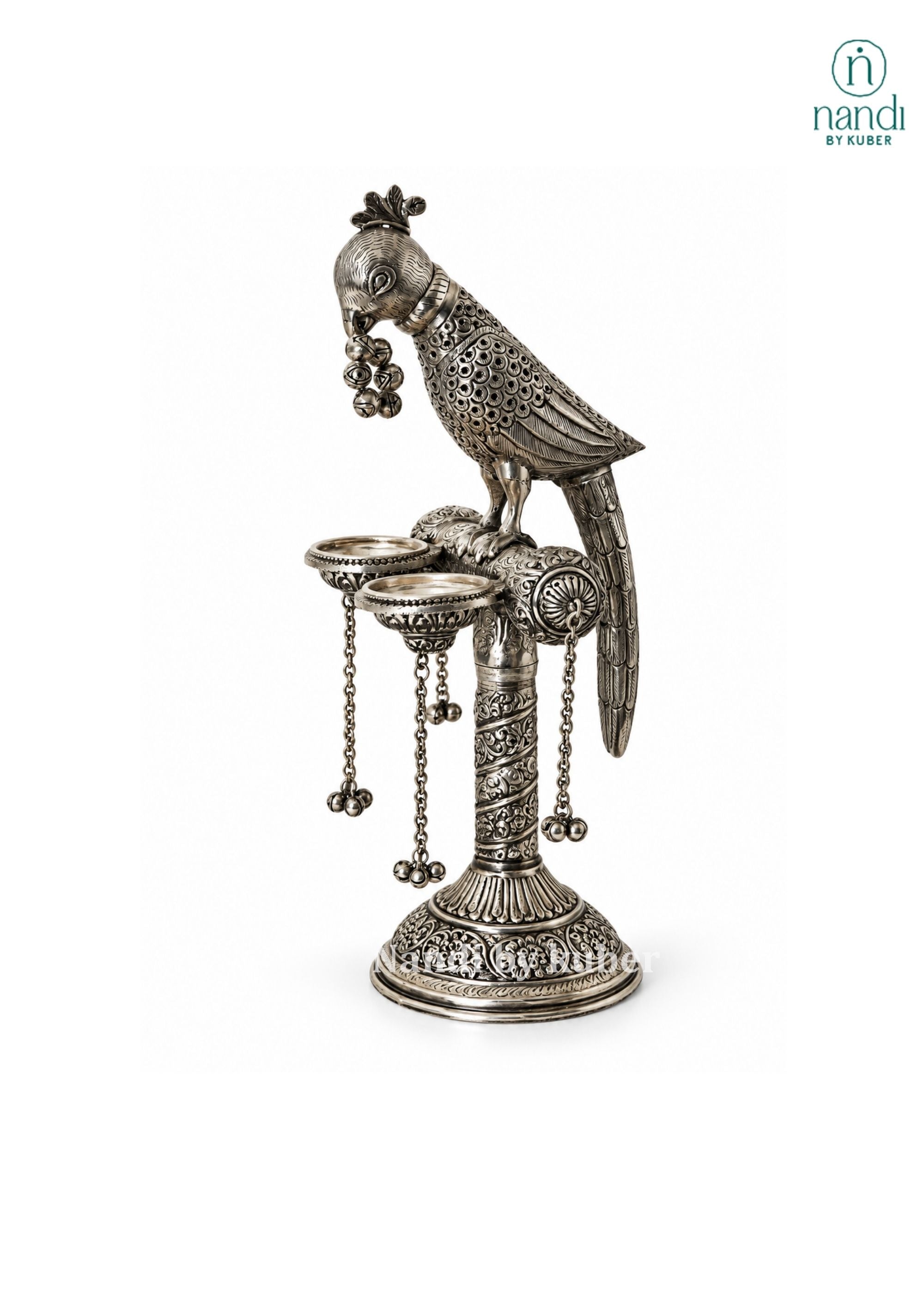 White Metal Parrot On Stand