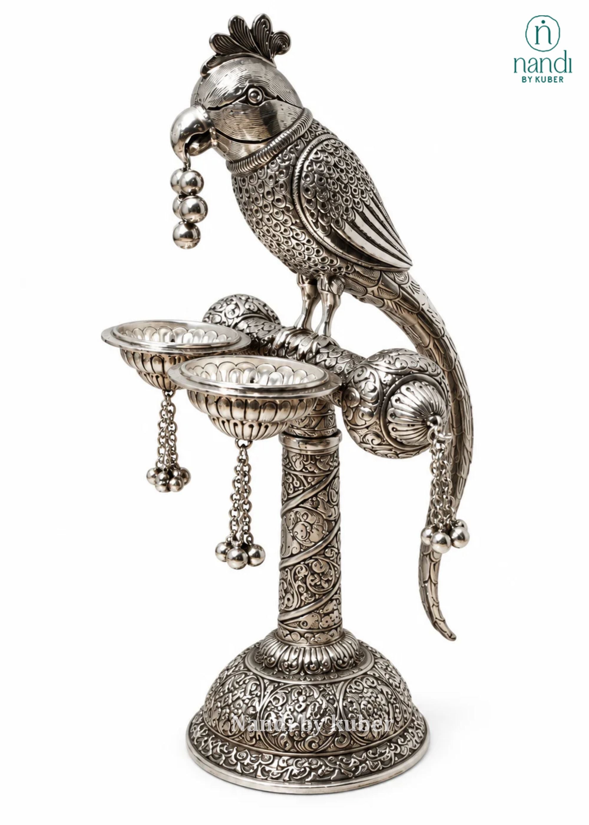 White Metal Parrot On Stand - angle 2
