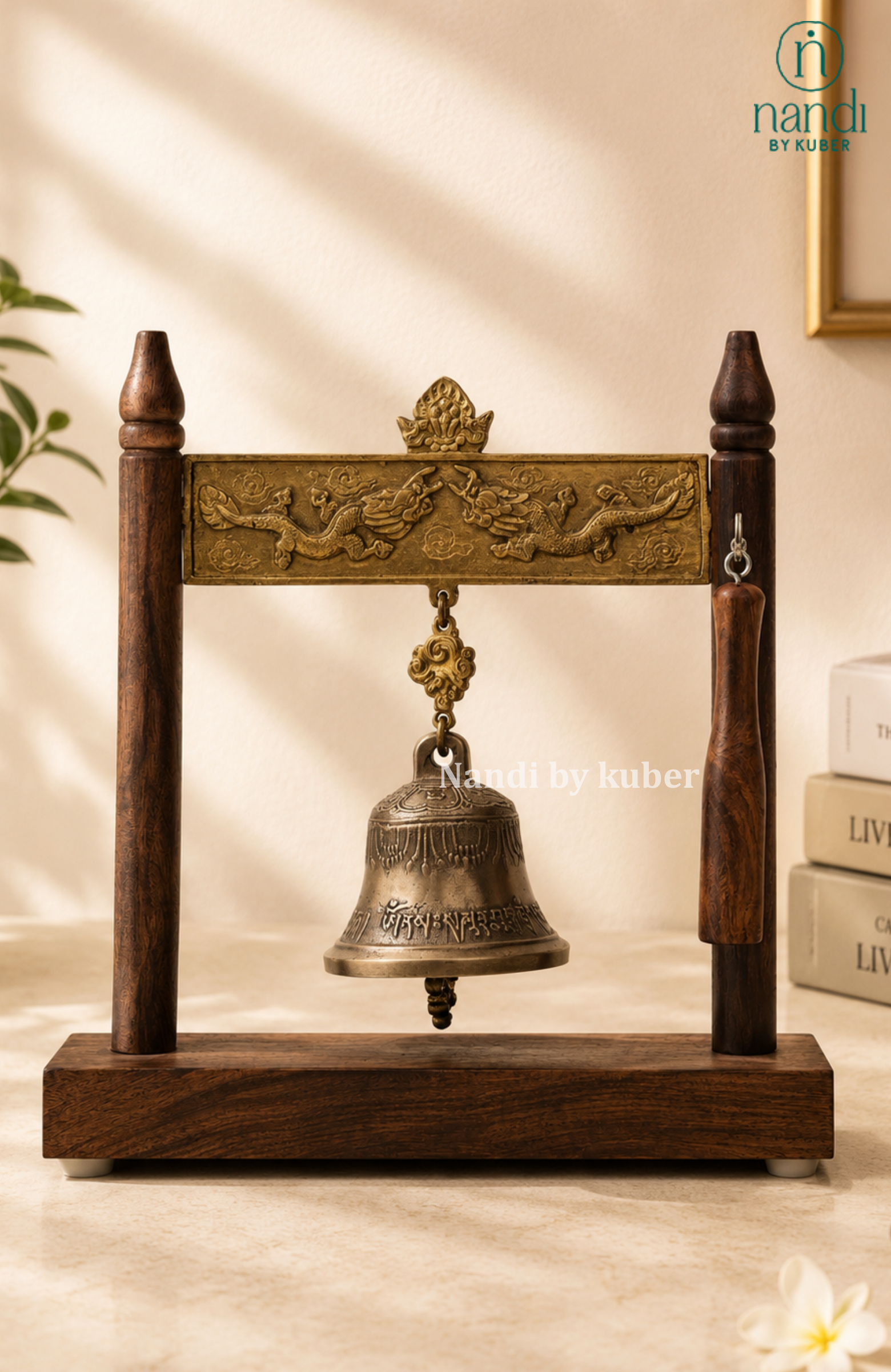 Brass Bell With Wooden Double Pillar