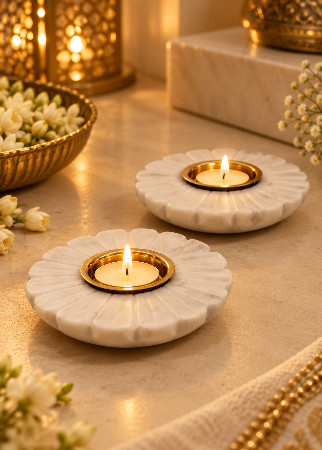 Marble Flower Candle Stand - angle 3