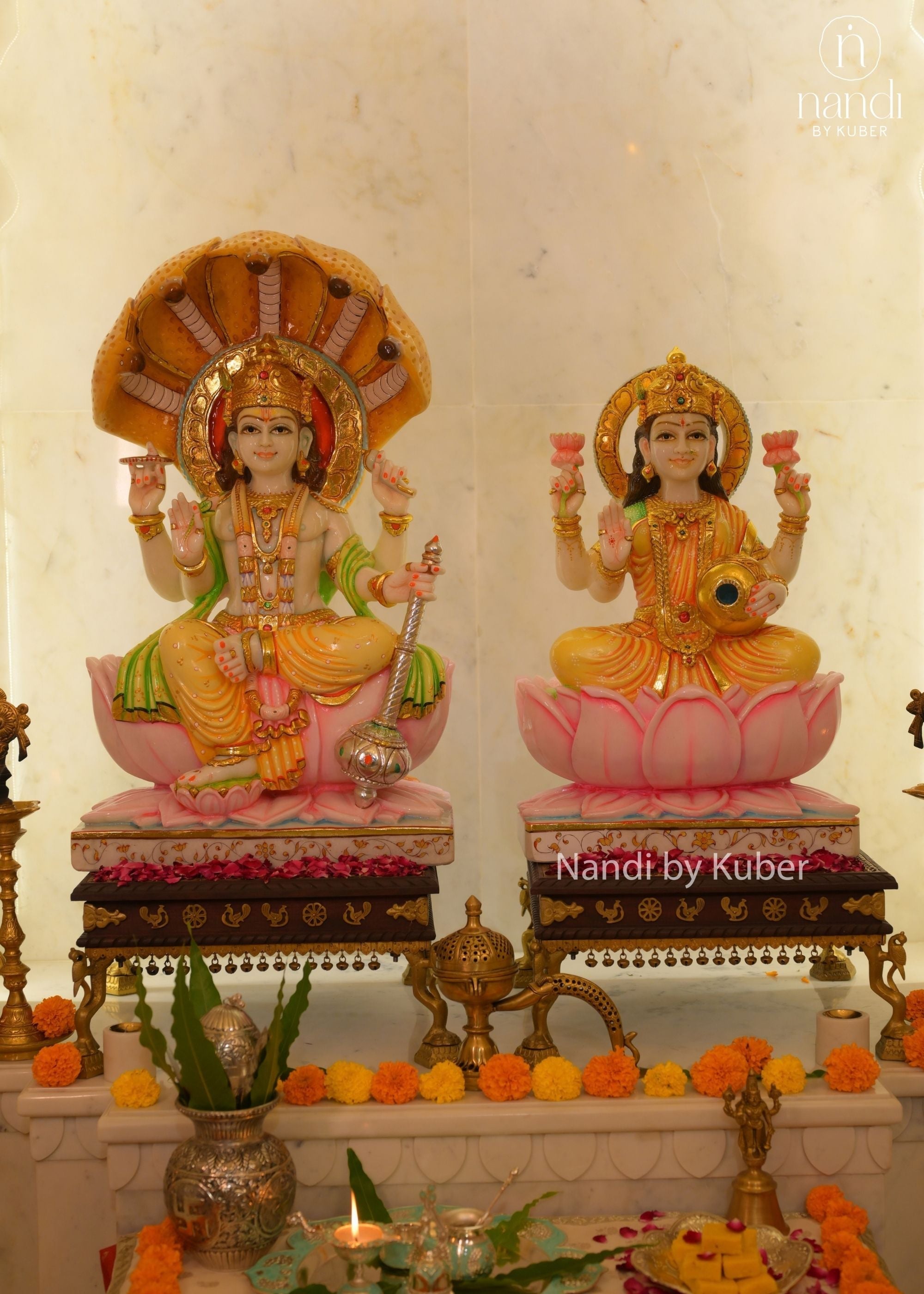 Marble Vishnu Laxmi Pair - angle 4