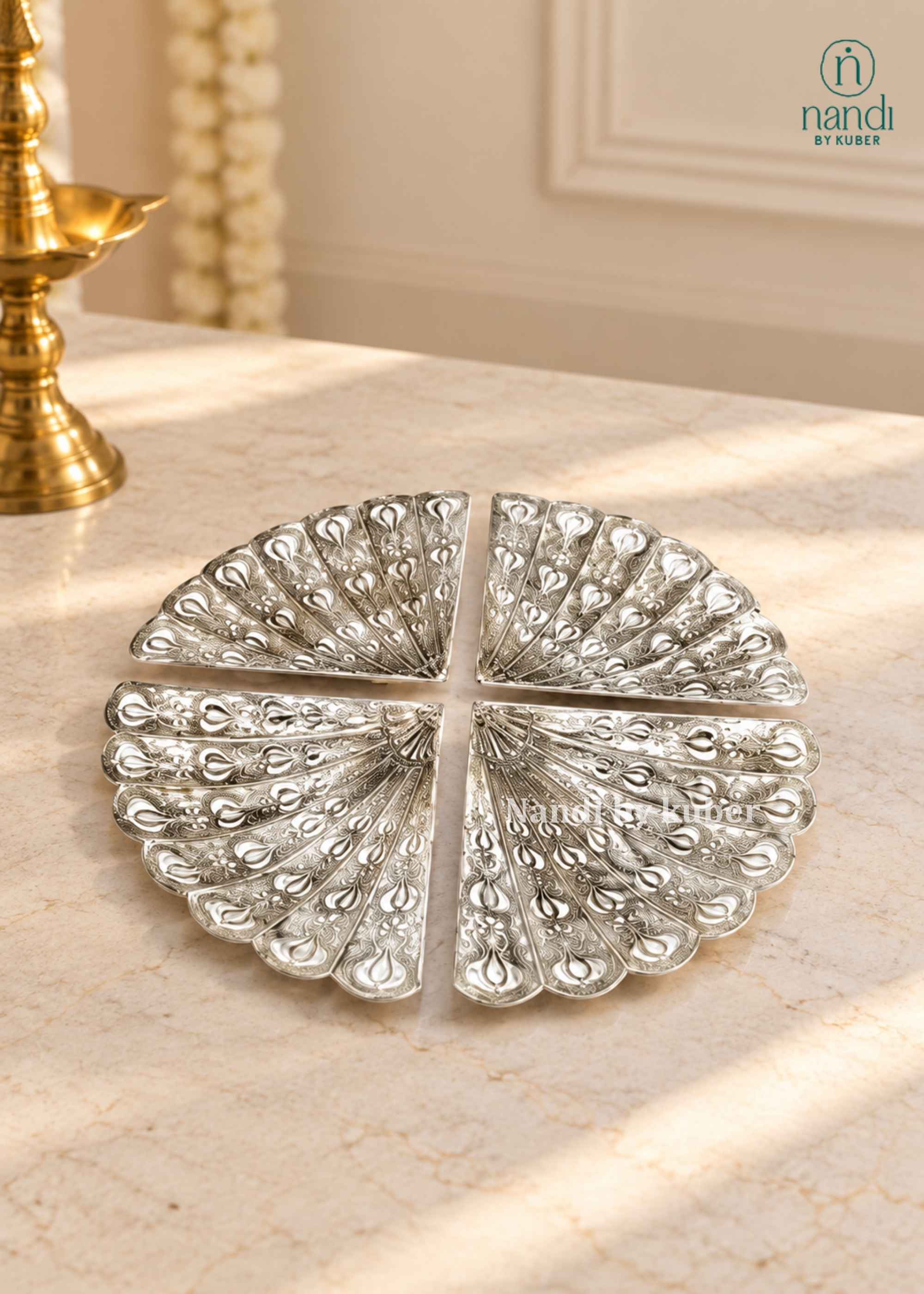 Brass Round Leaf Platter Set - angle 2