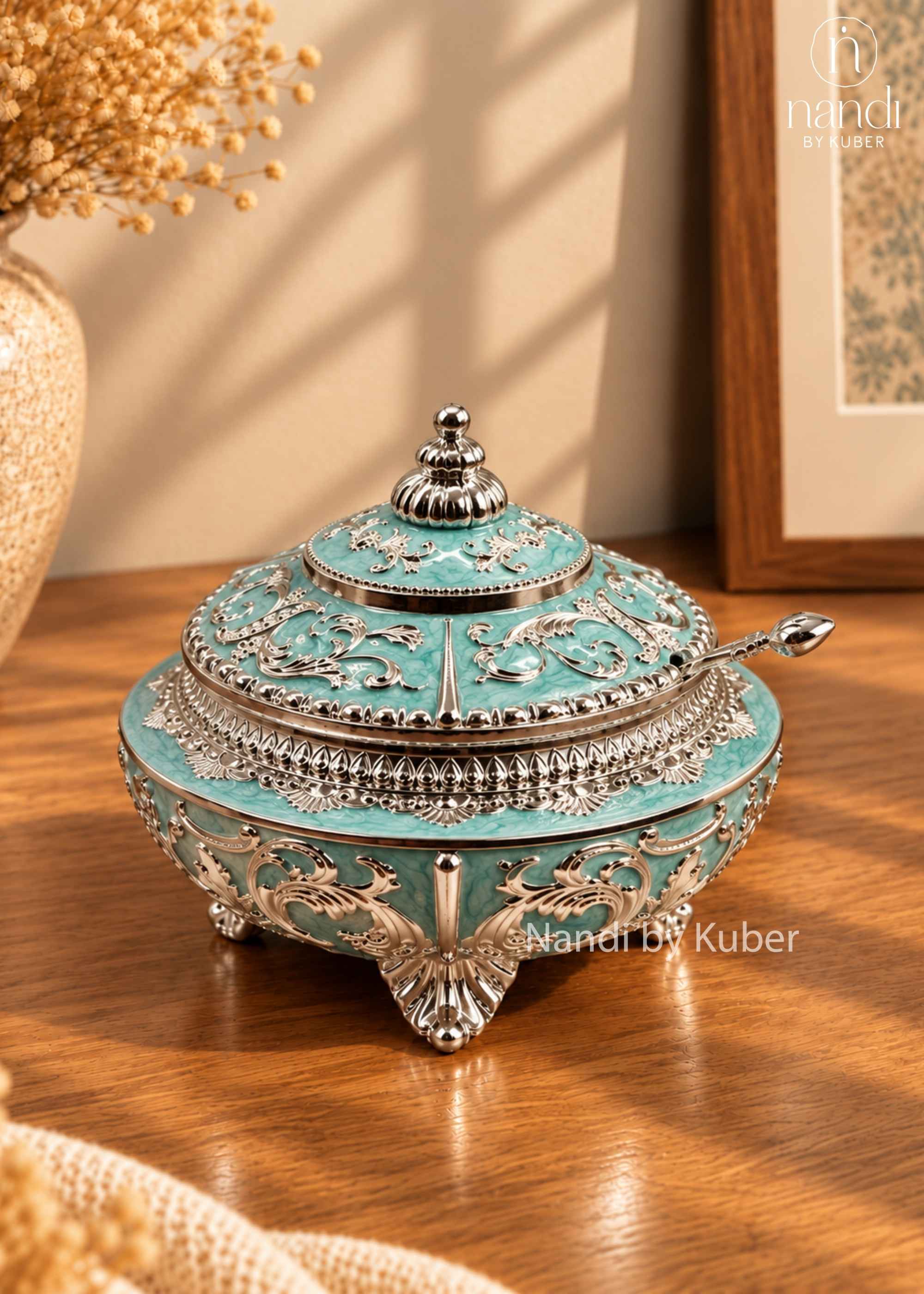 Metal Sugar Pot Turquoise - view 1