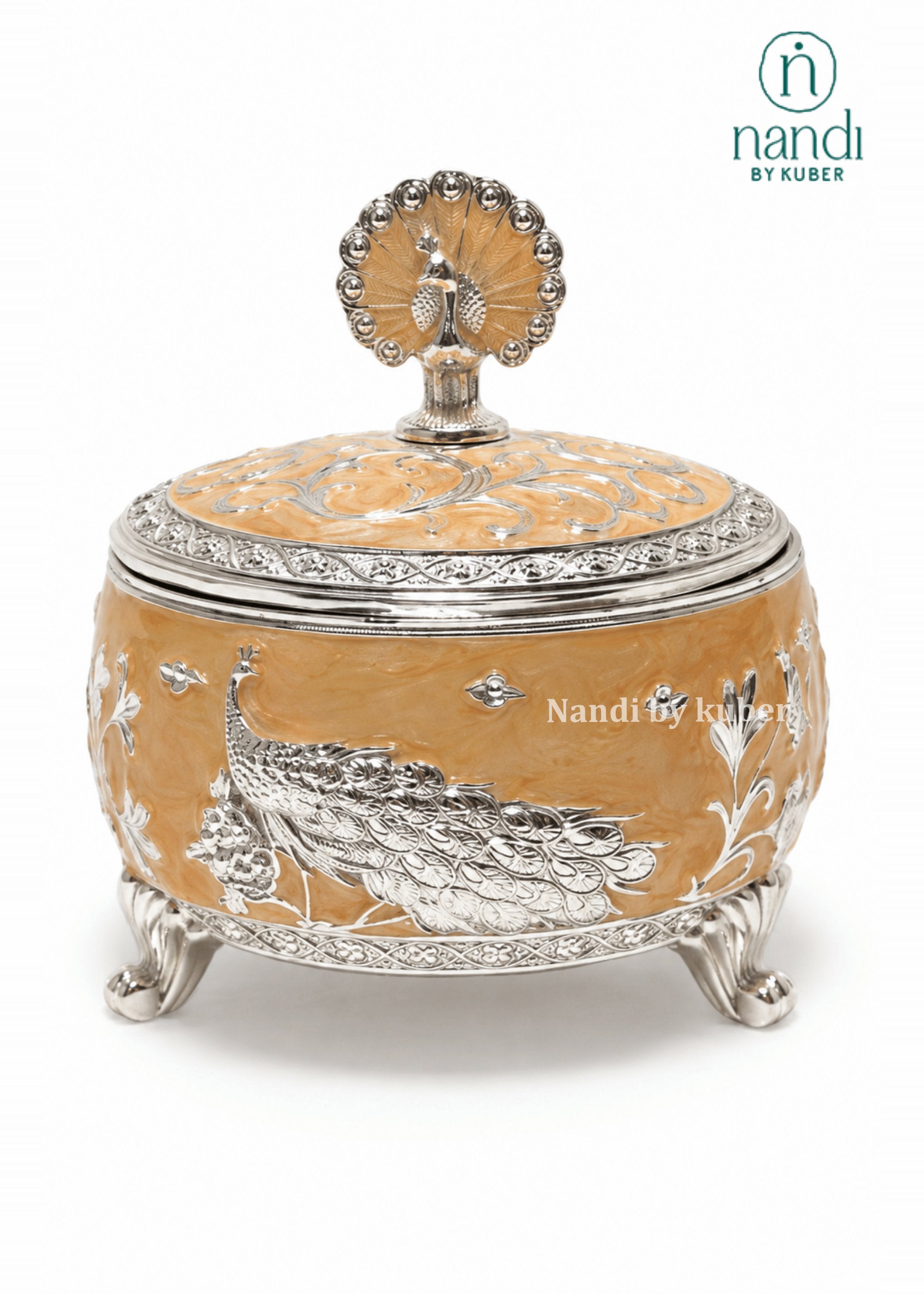 White Metal Bowl Peach - front view