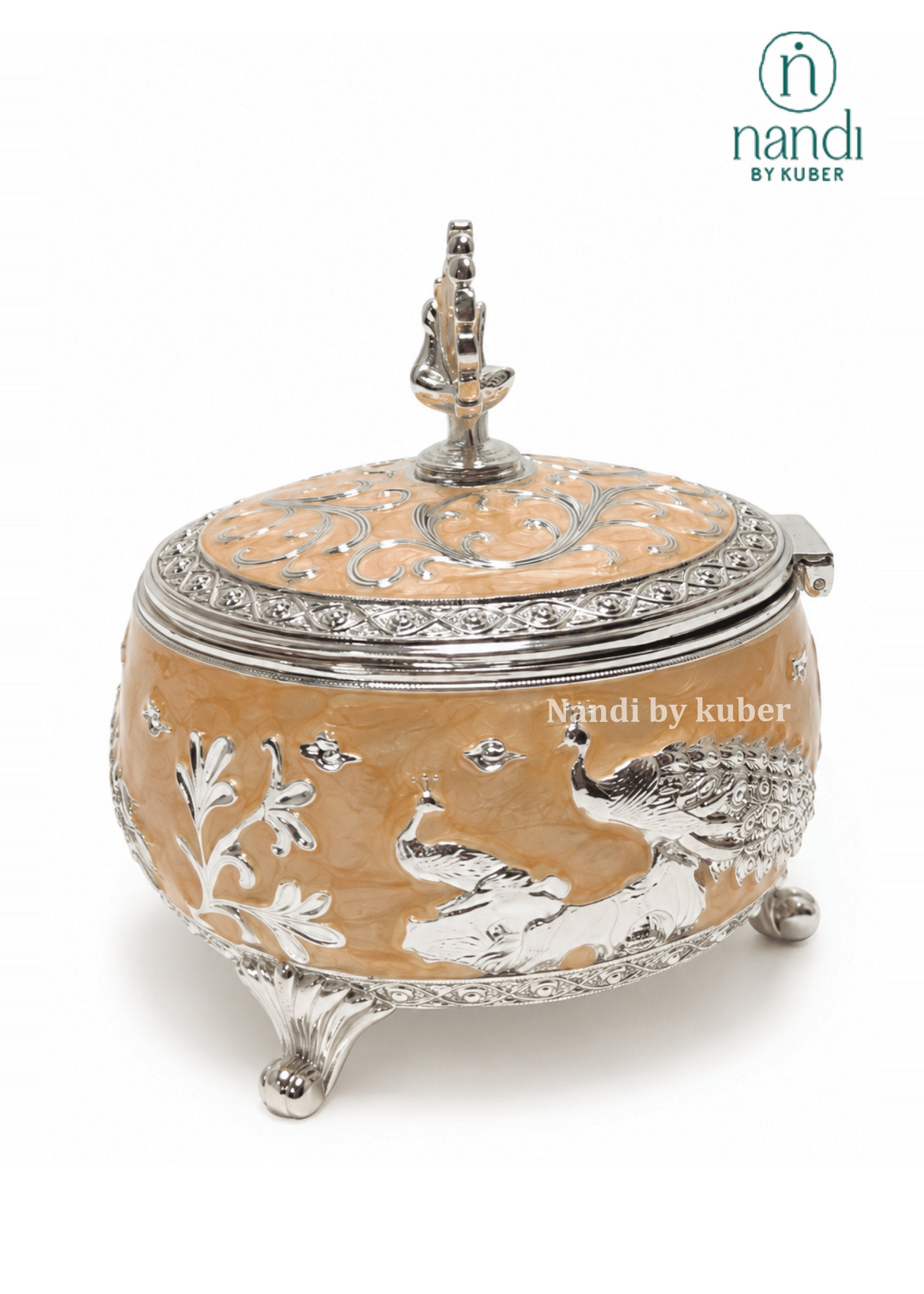 White Metal Bowl Peach - detail view