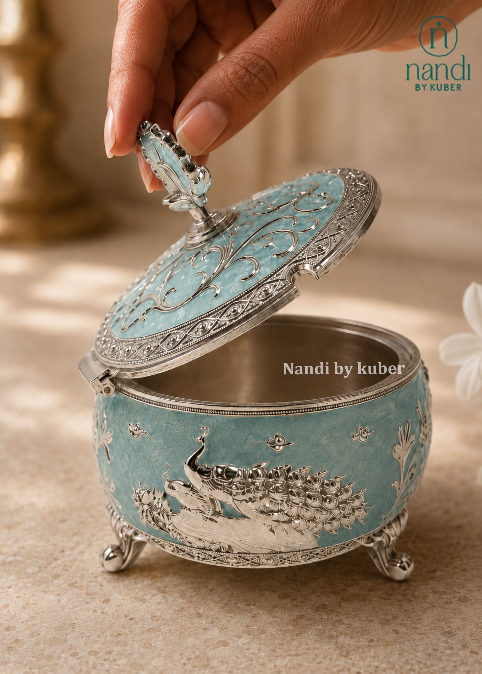 White Metal Bowl Turquoise - additional view