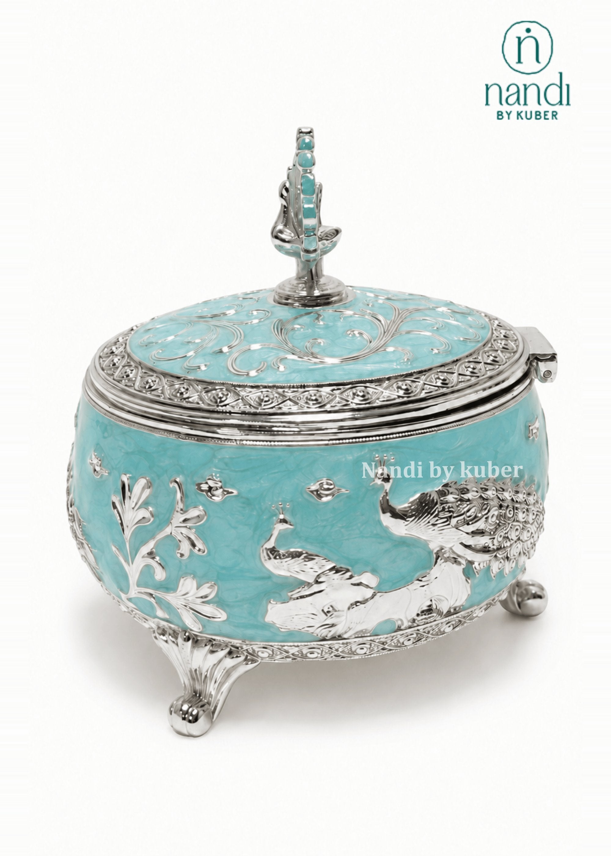 White Metal Bowl Turquoise - detail view