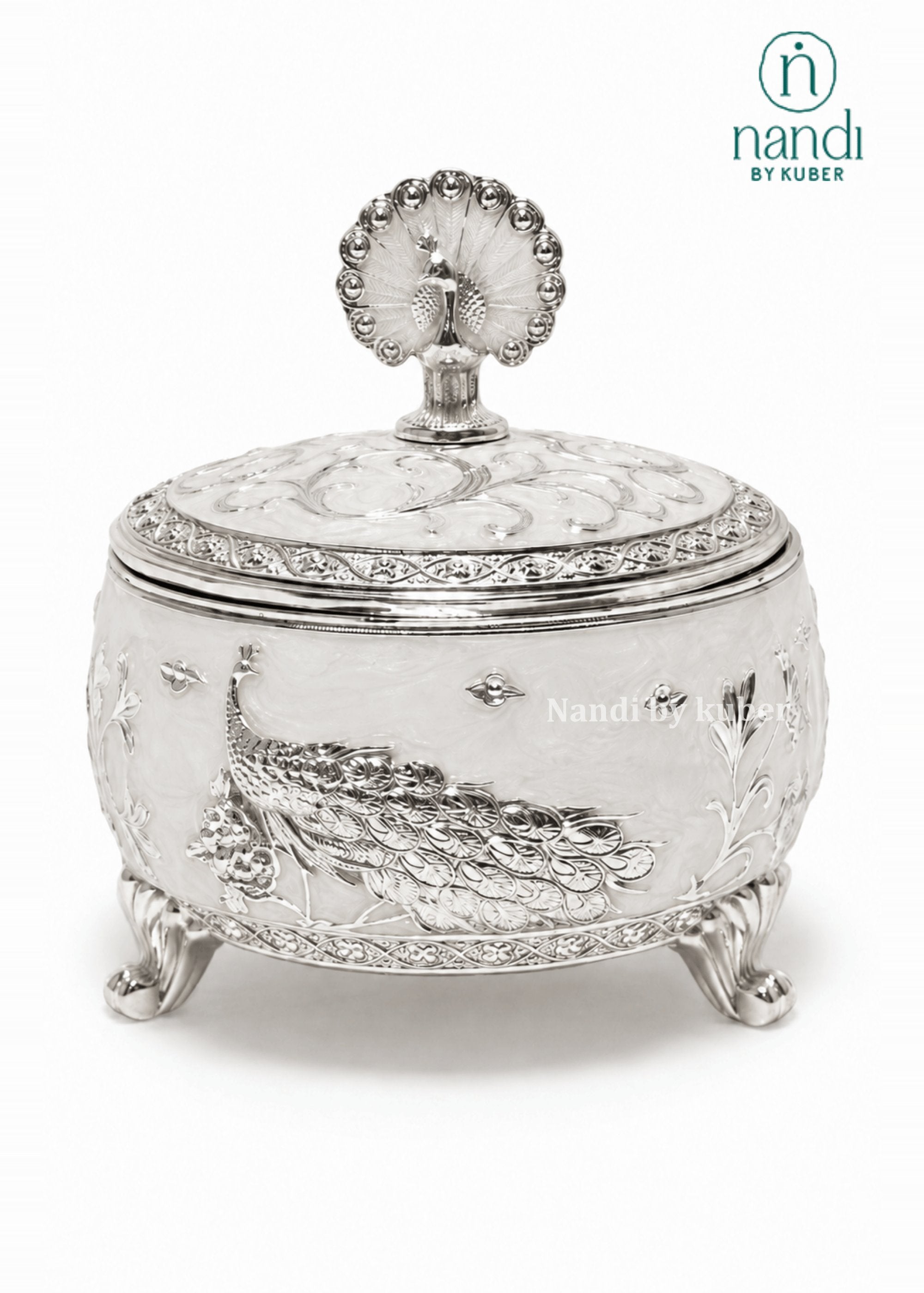 White Metal Bowl White - front view