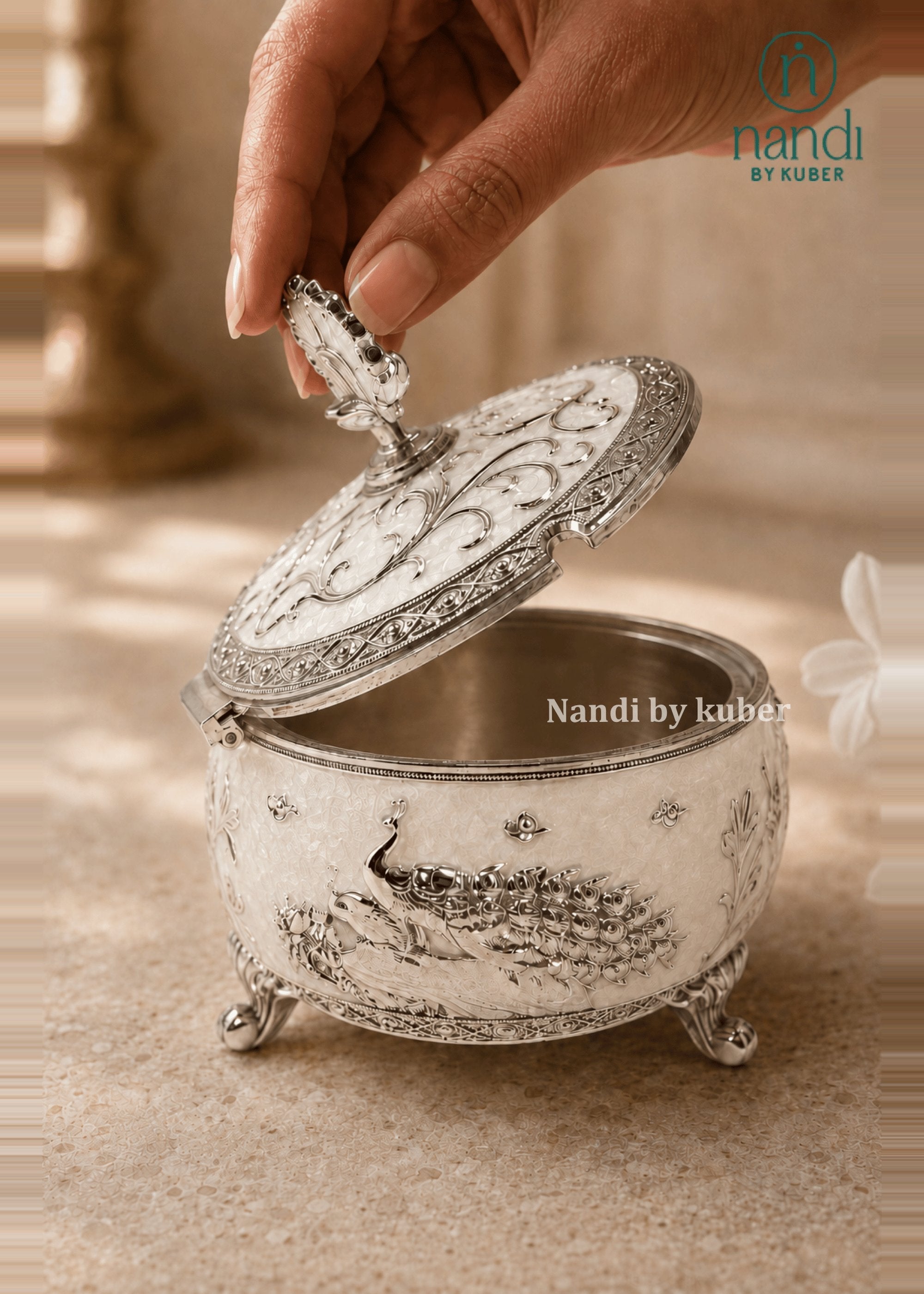 White Metal Bowl White - side view