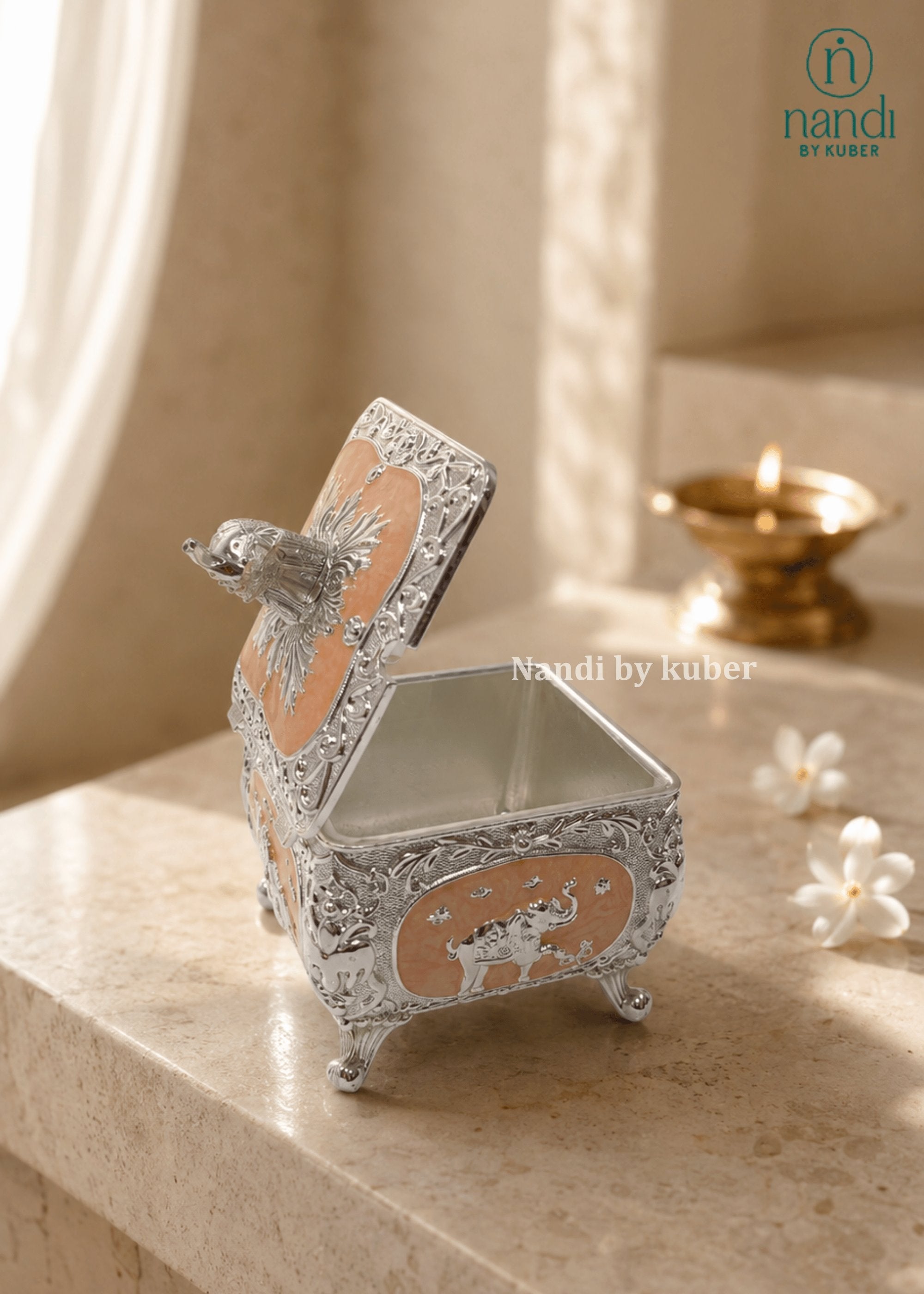 White Metal Square Bowl Peach - view 1