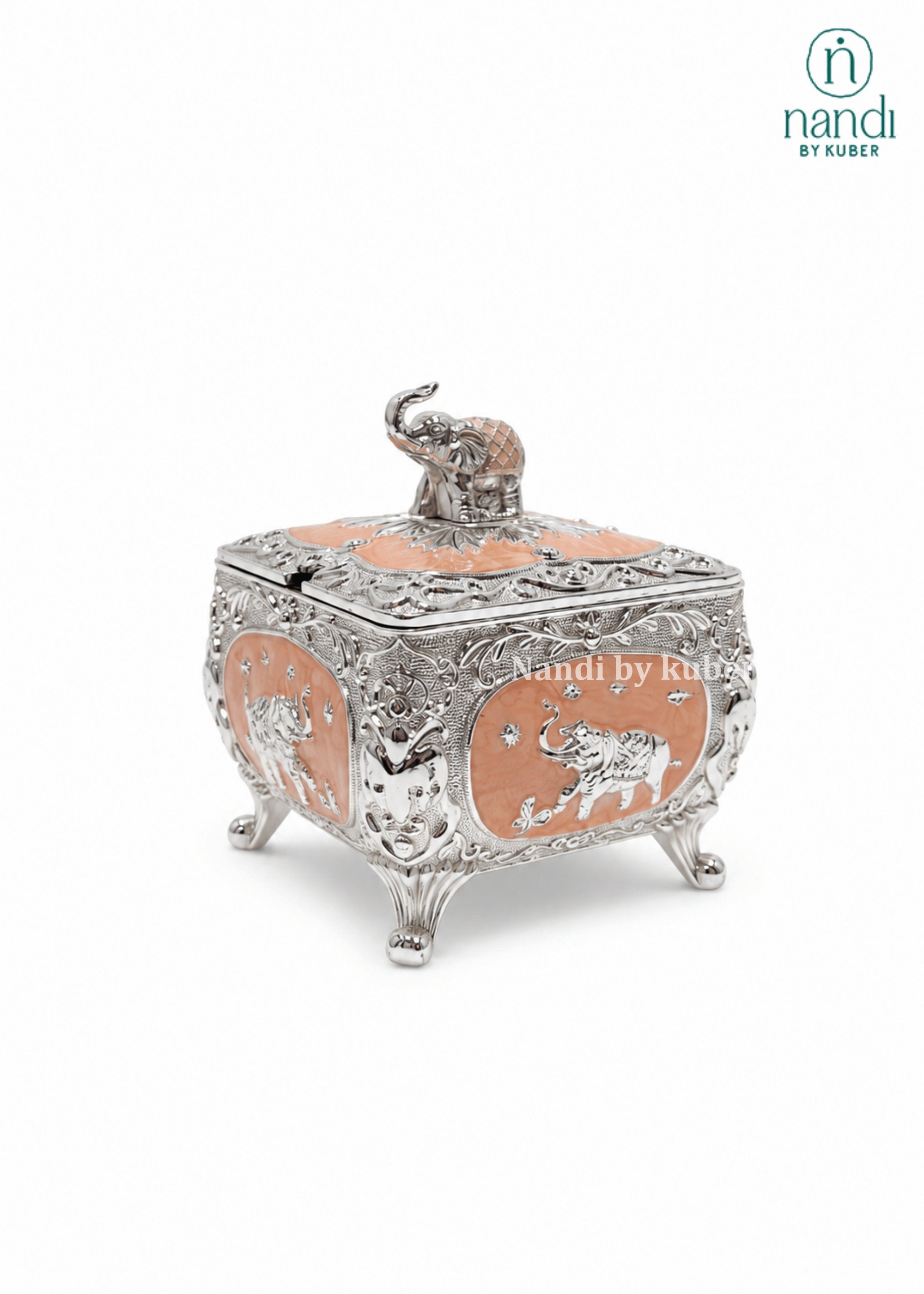 White Metal Square Bowl Peach - view 2