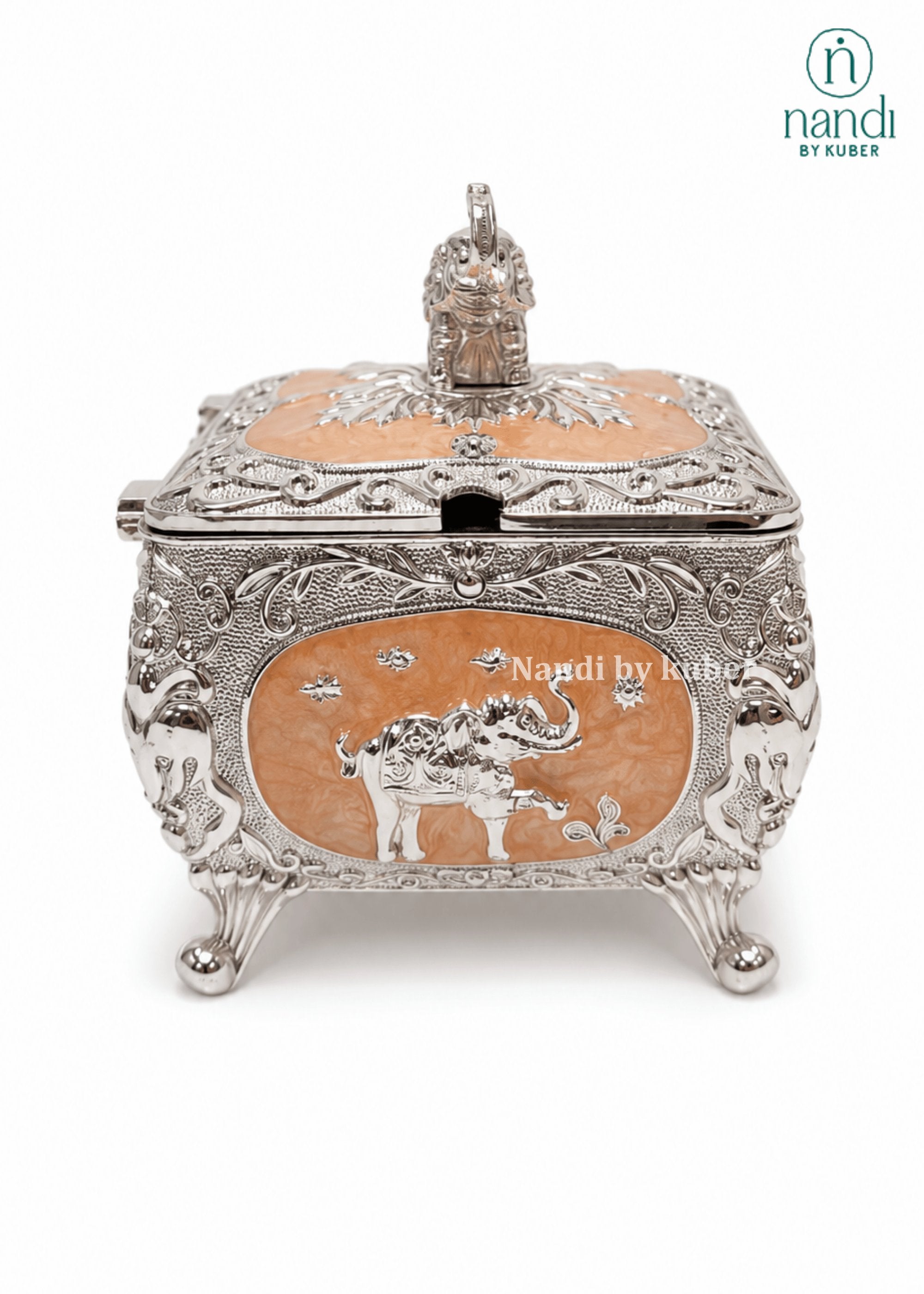 White Metal Square Bowl Peach - view 3