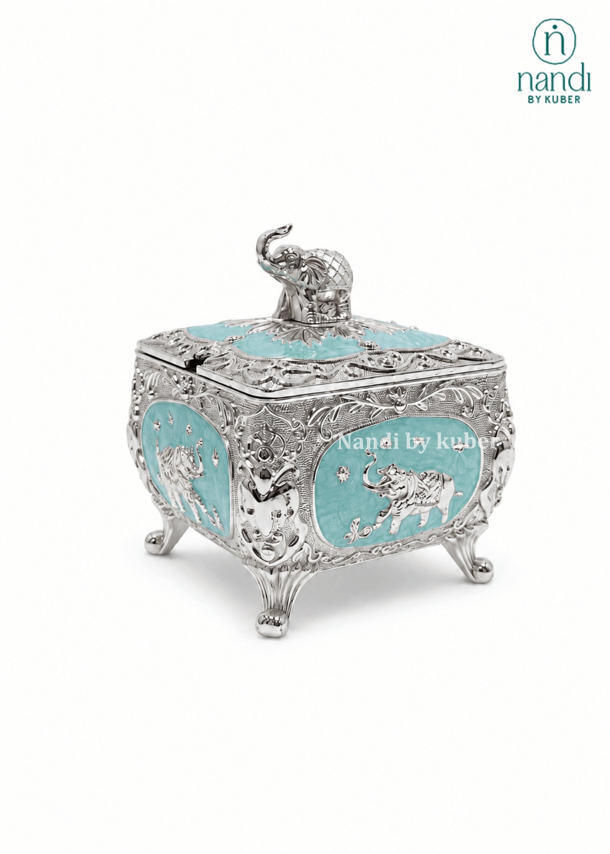 White Metal Square Bowl Turquoise - view 2