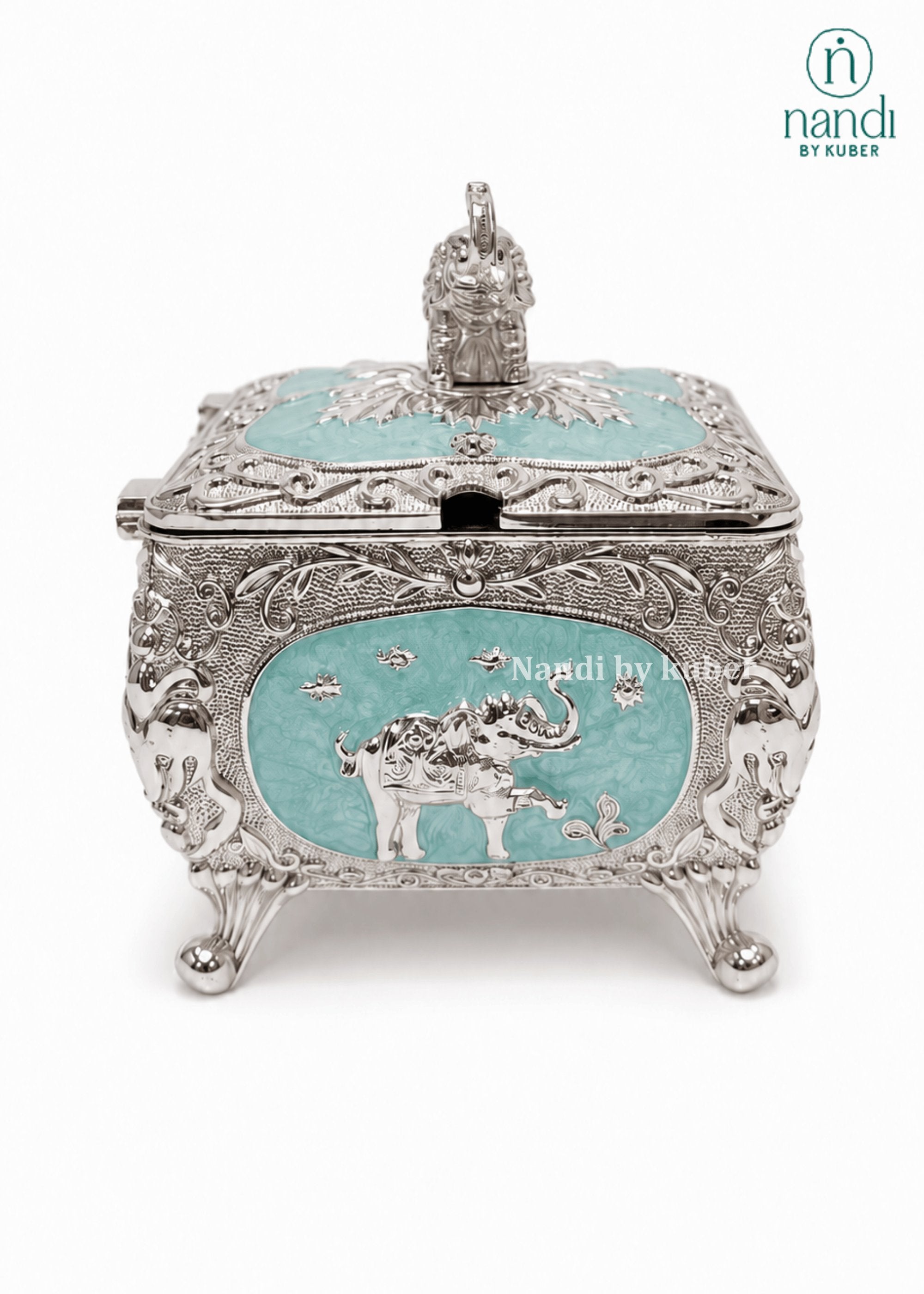 White Metal Square Bowl Turquoise - view 3