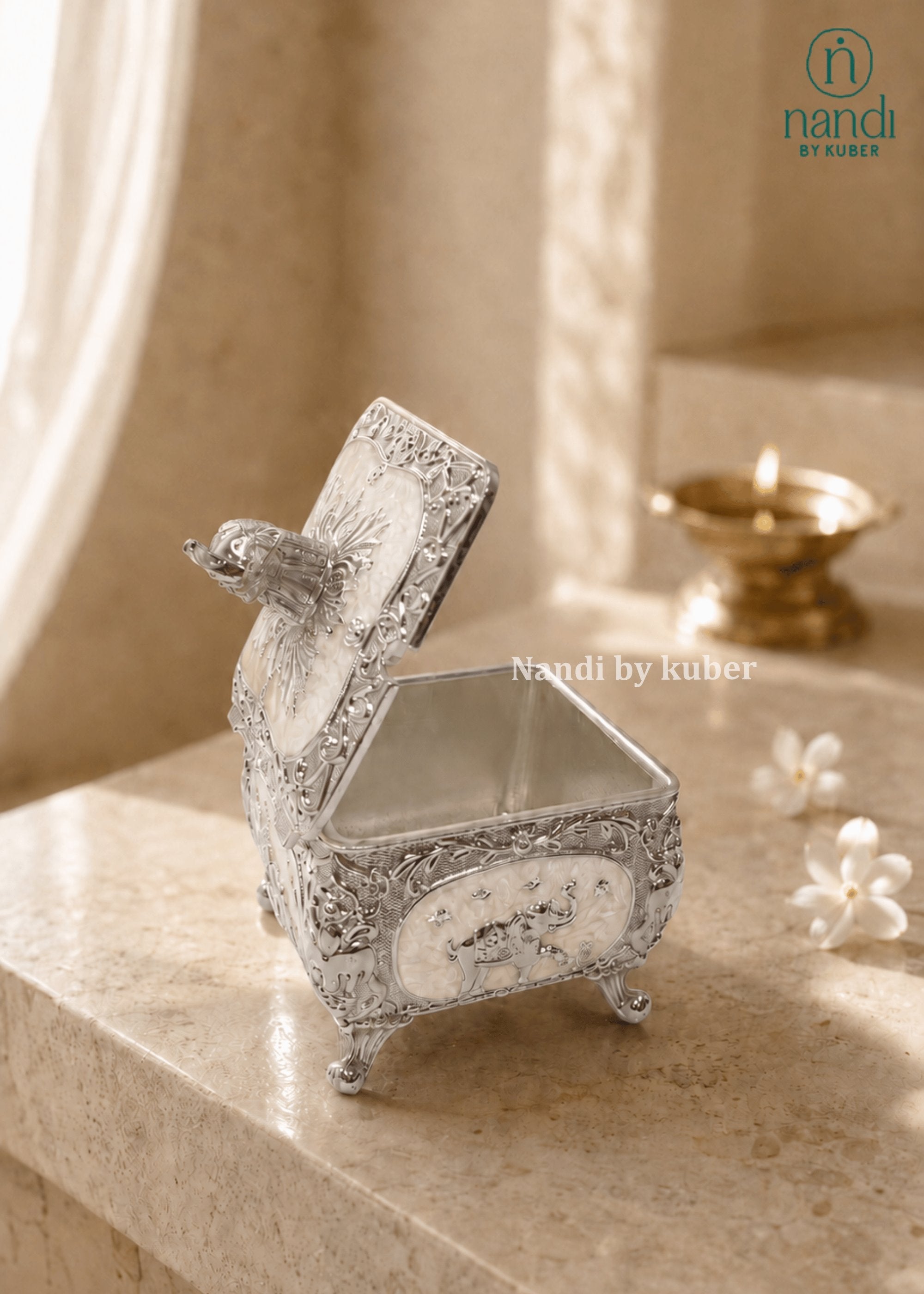 White Metal Square Bowl White - view 1