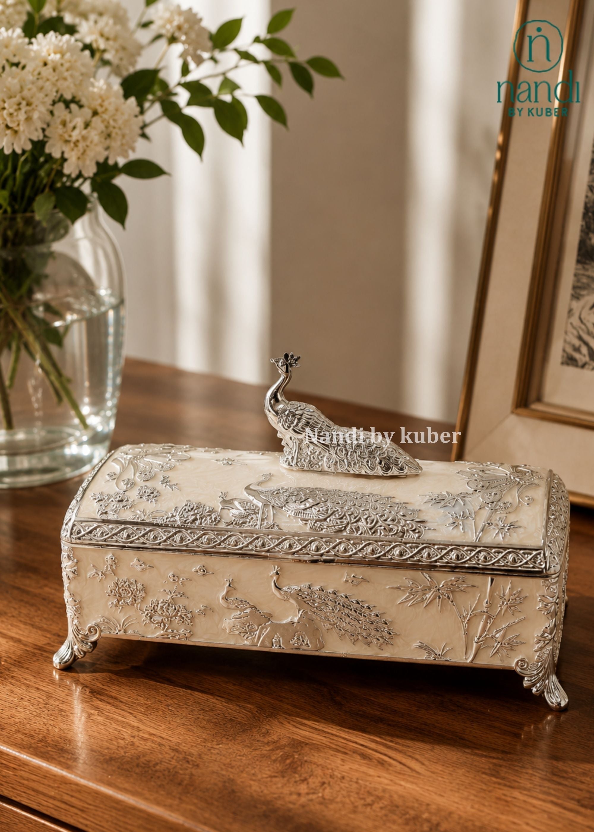 White Metal Peacock Box Peach - additional view 2