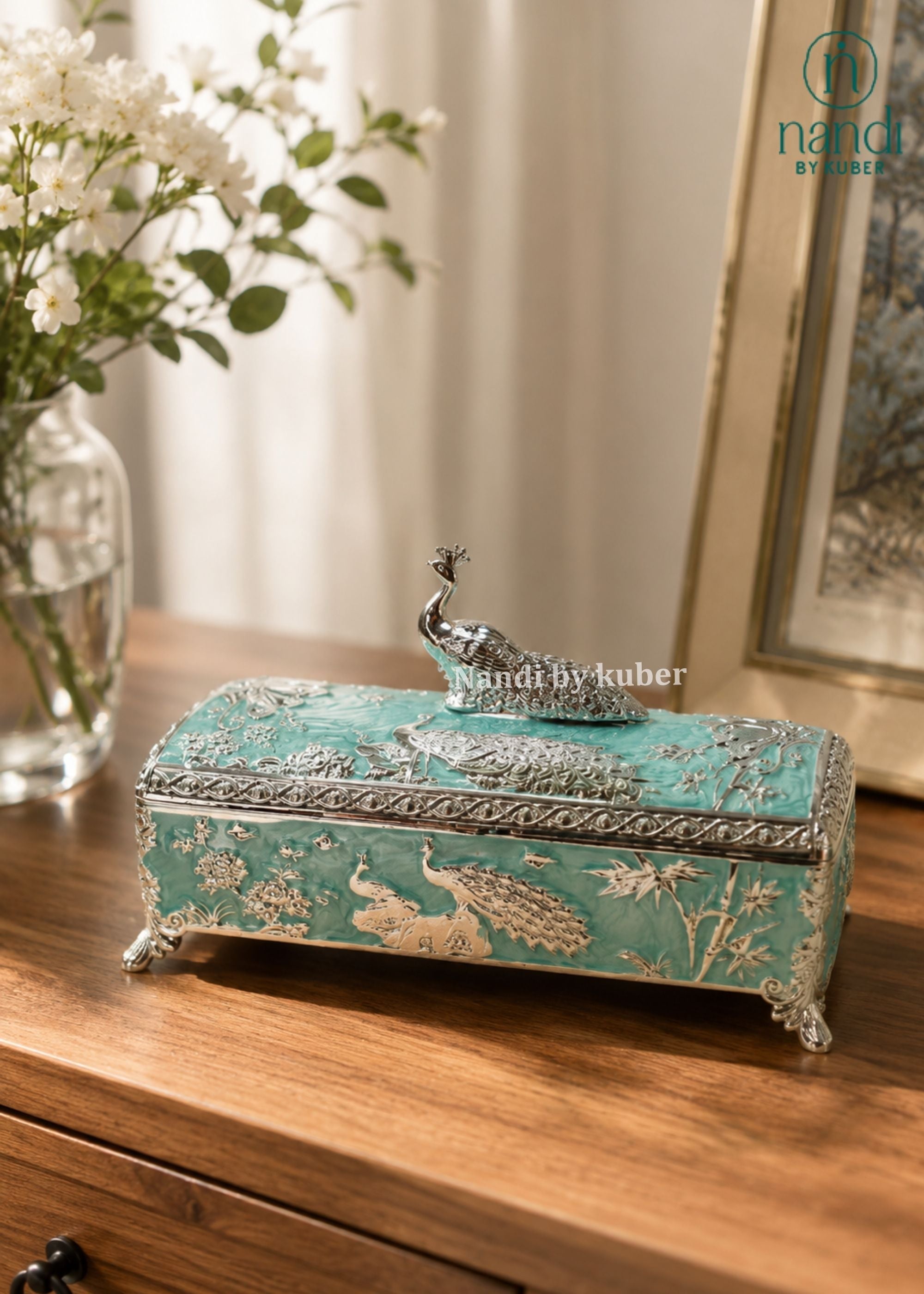 White Metal Peacock Box Peach - additional view 3