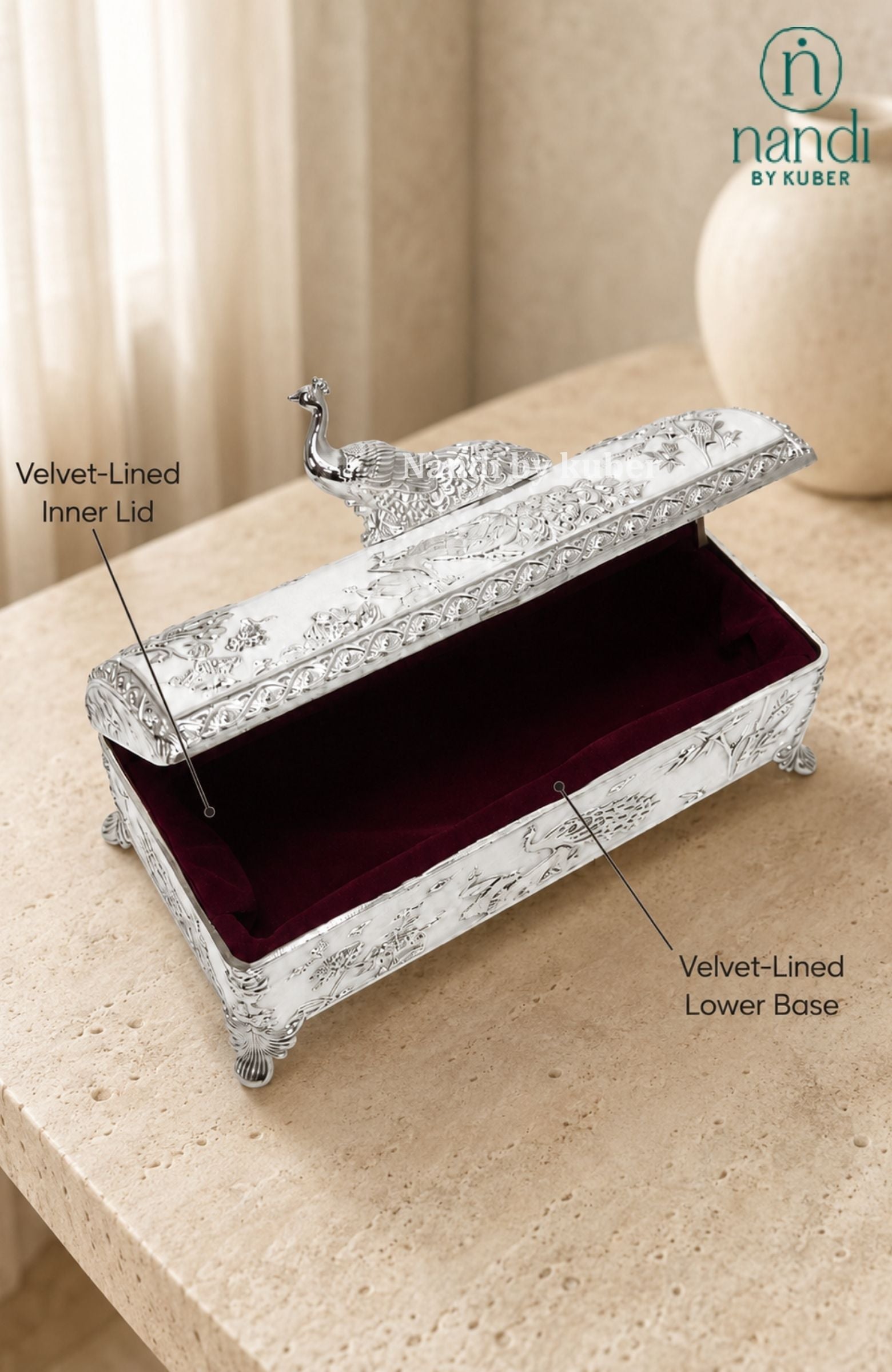 White Metal Peacock Box White - lifestyle view