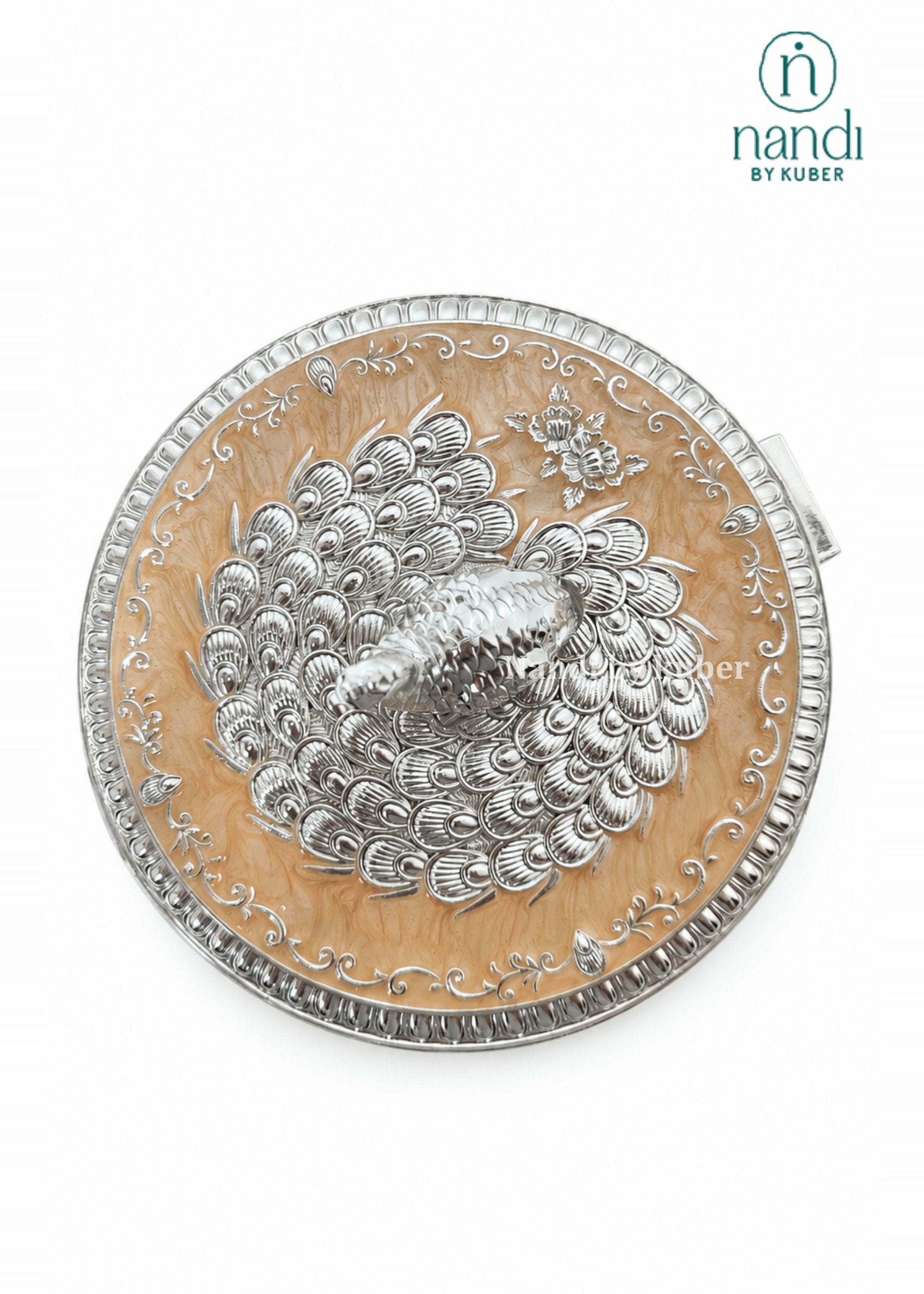 Brass Peacock Round Box Peach - view 1