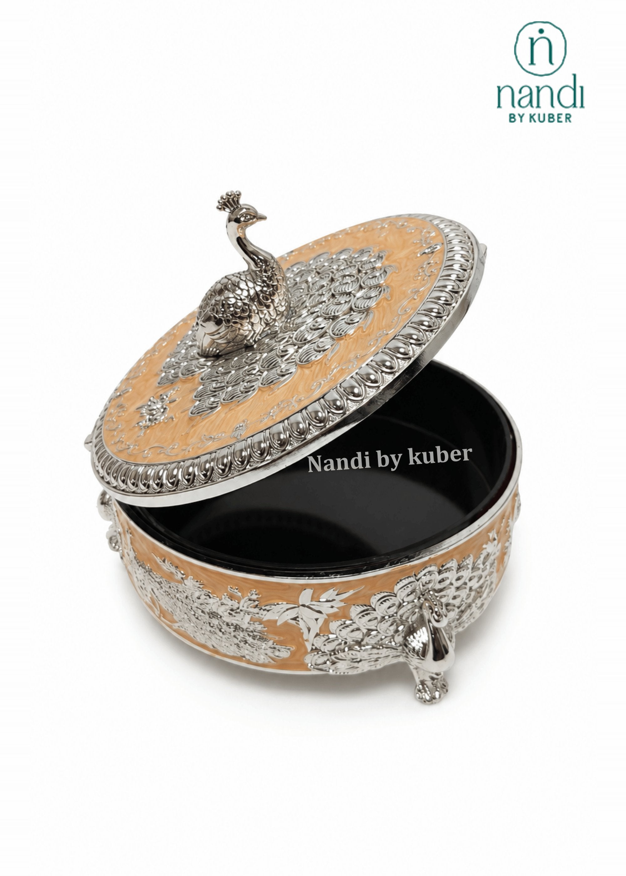 Brass Peacock Round Box Peach - view 3