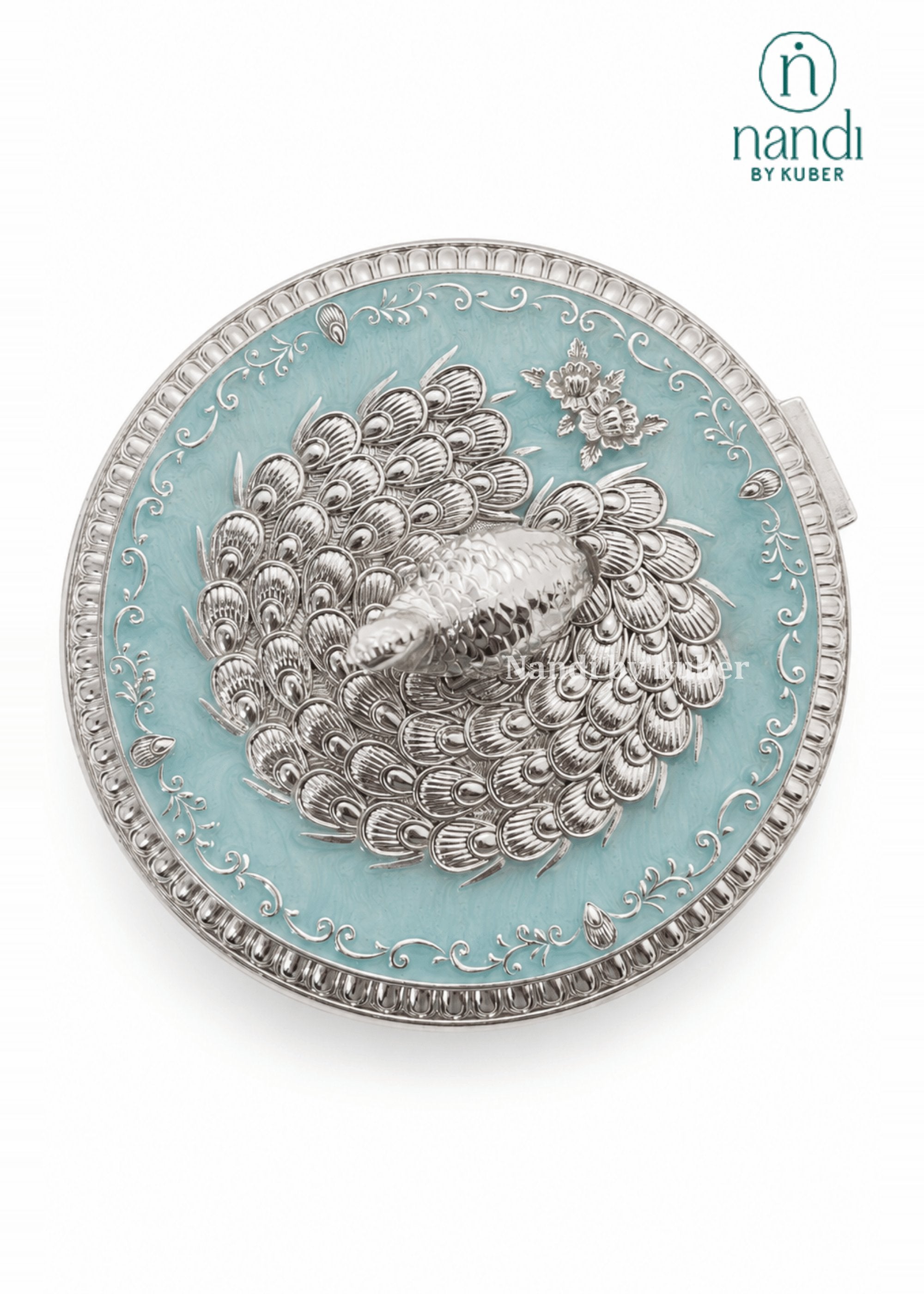 Brass Peacock Round Box Turquoise - view 1