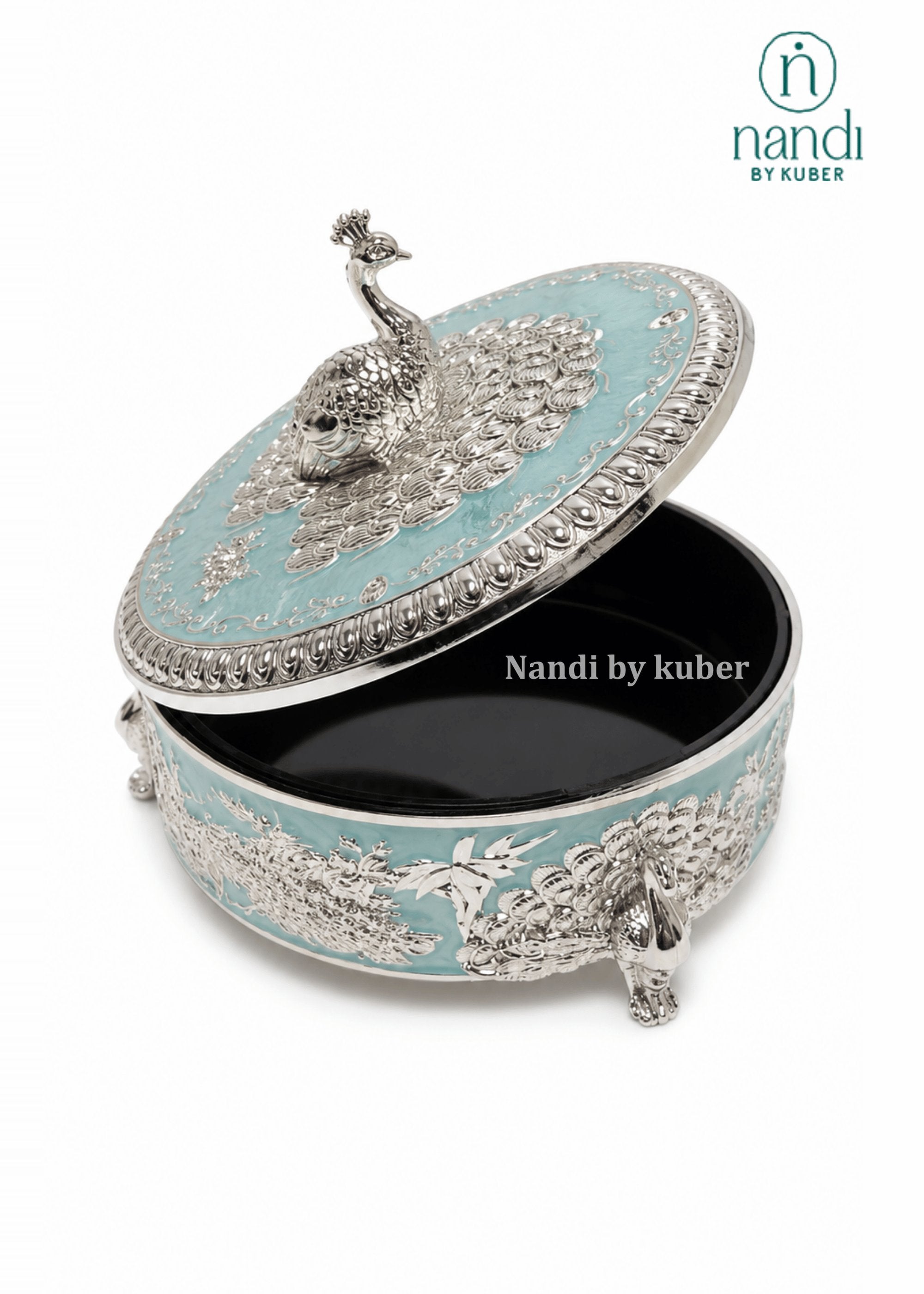 Brass Peacock Round Box Turquoise - view 3