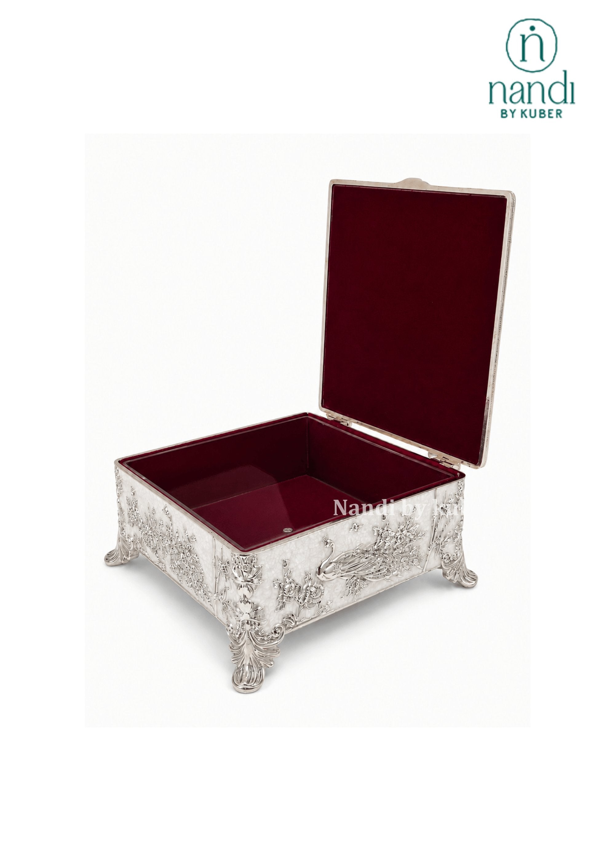 White Metal Peacock Square Box White - view 3