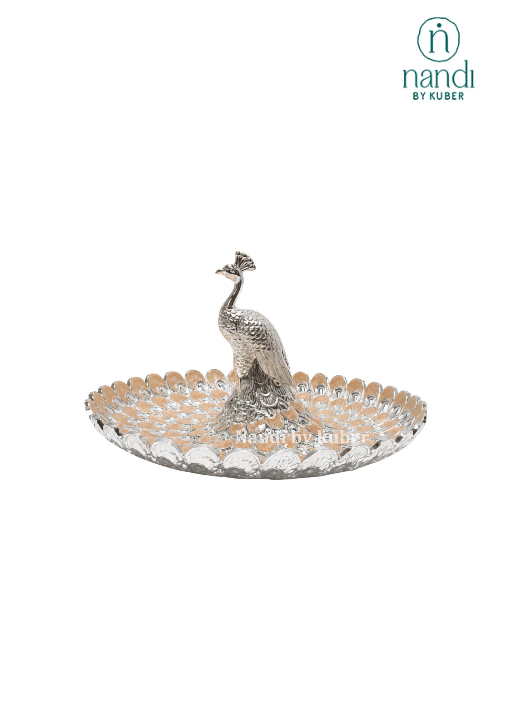 White Metal Peacock Tray Peach - view 3