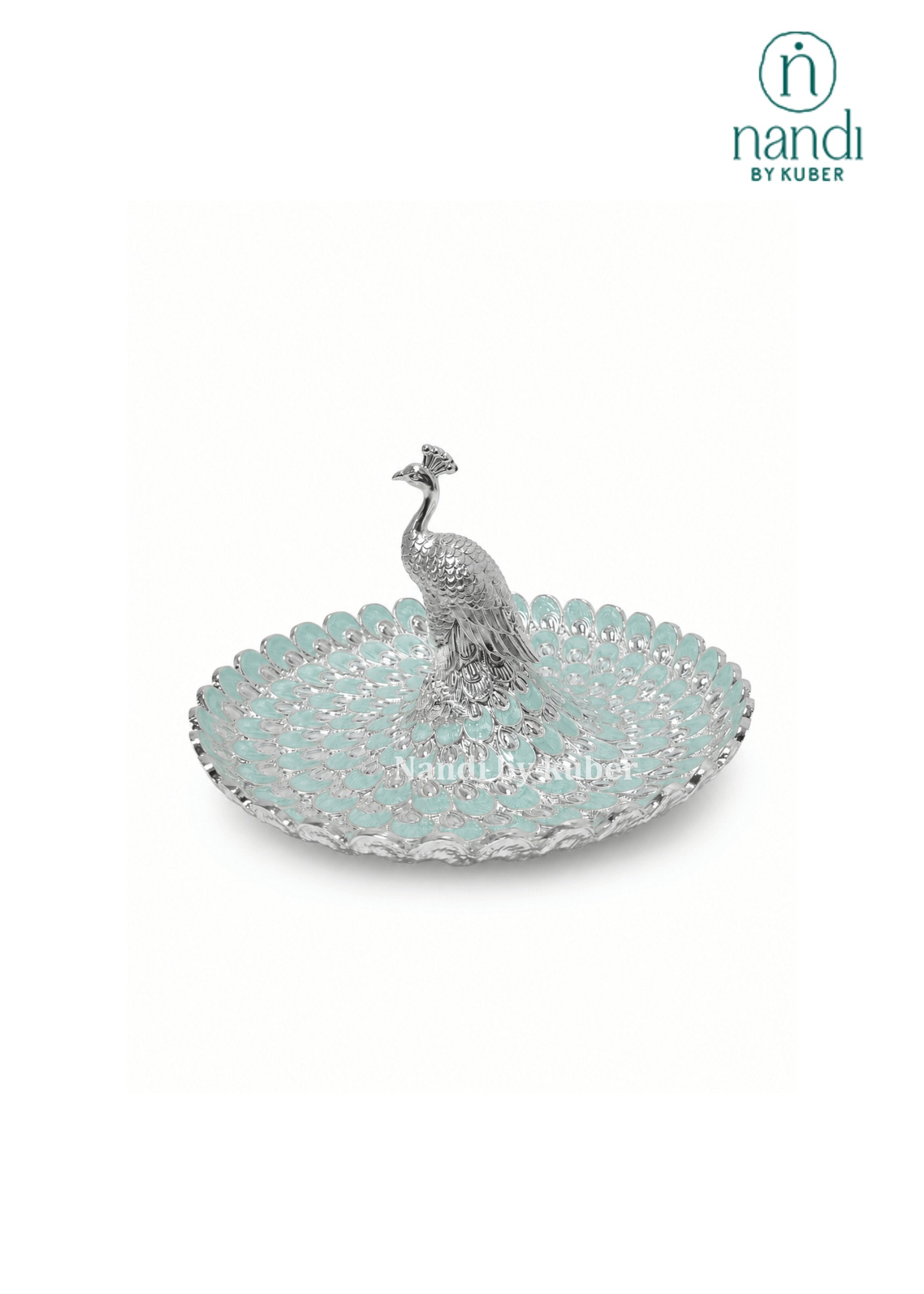 White Metal Peacock Tray Turquoise - view 1
