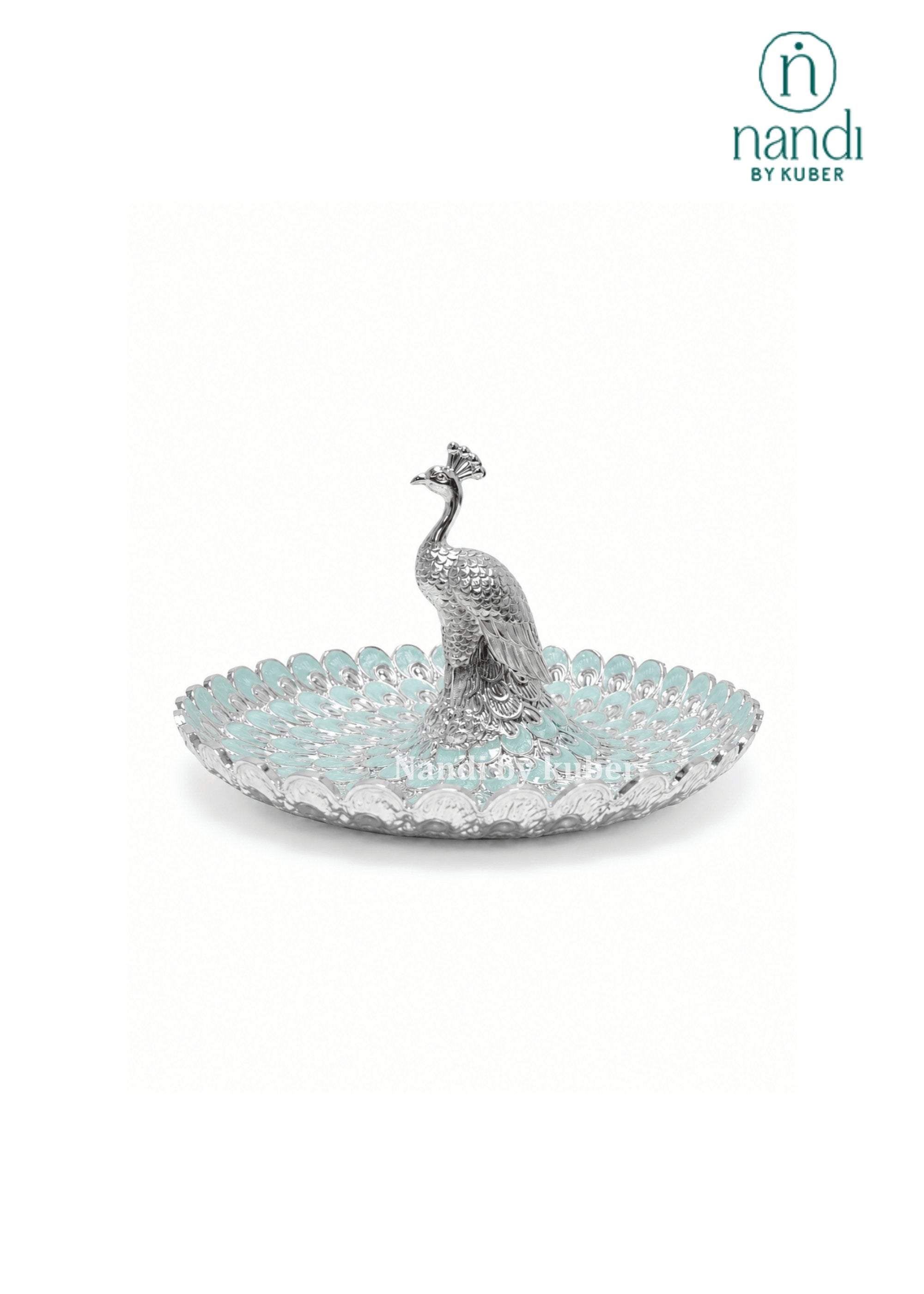 White Metal Peacock Tray Turquoise - view 3