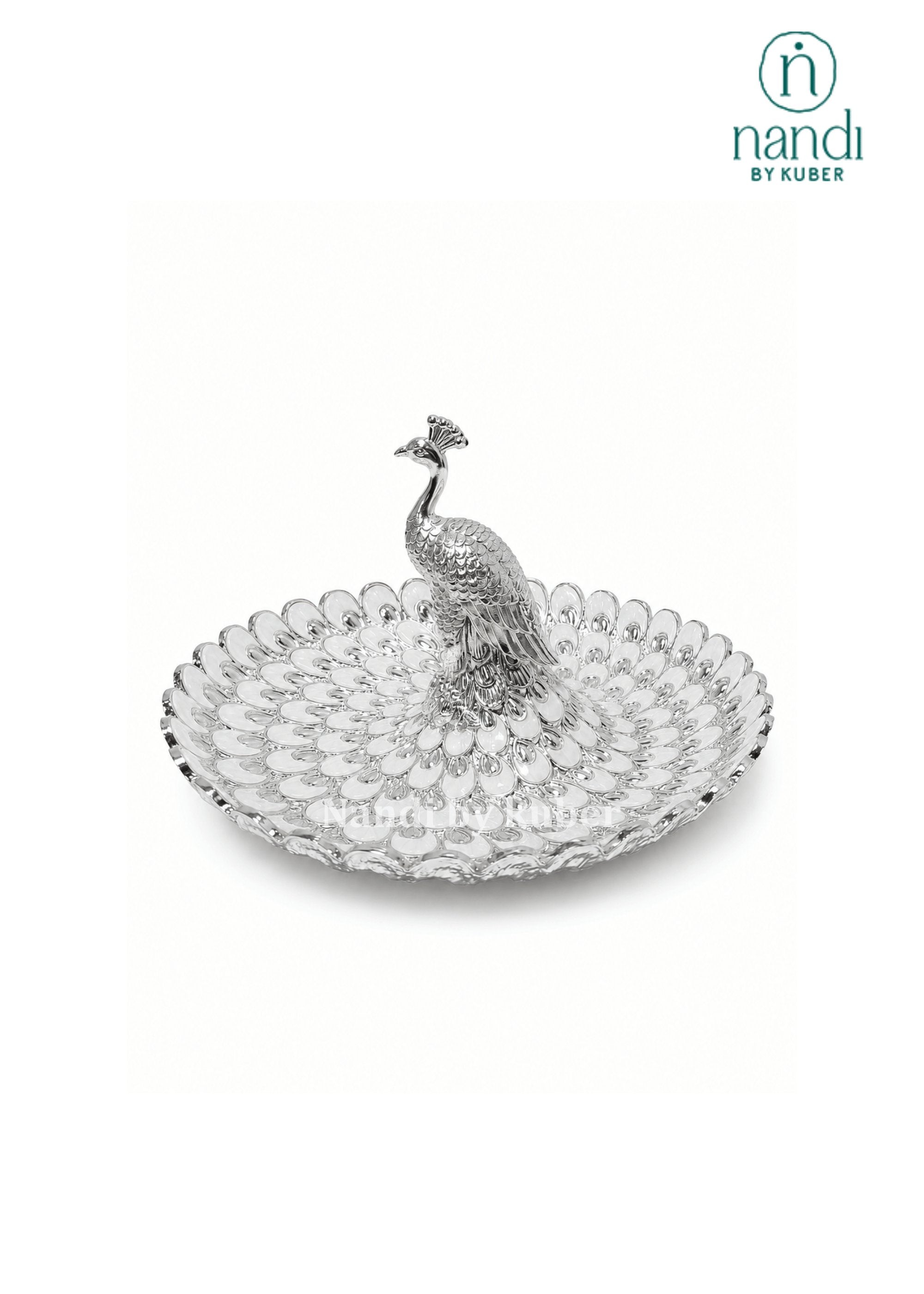 White Metal Peacock Tray White - view 1